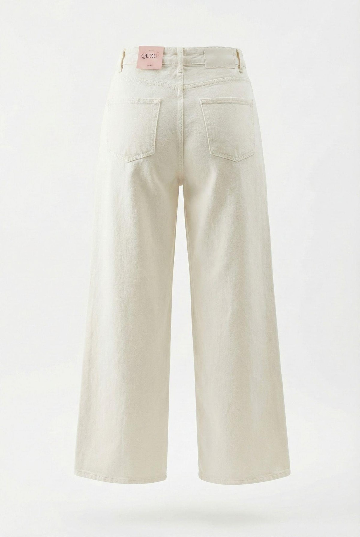 Quzu Yırtık Detaylı Bol Paça Pantolon Ekru