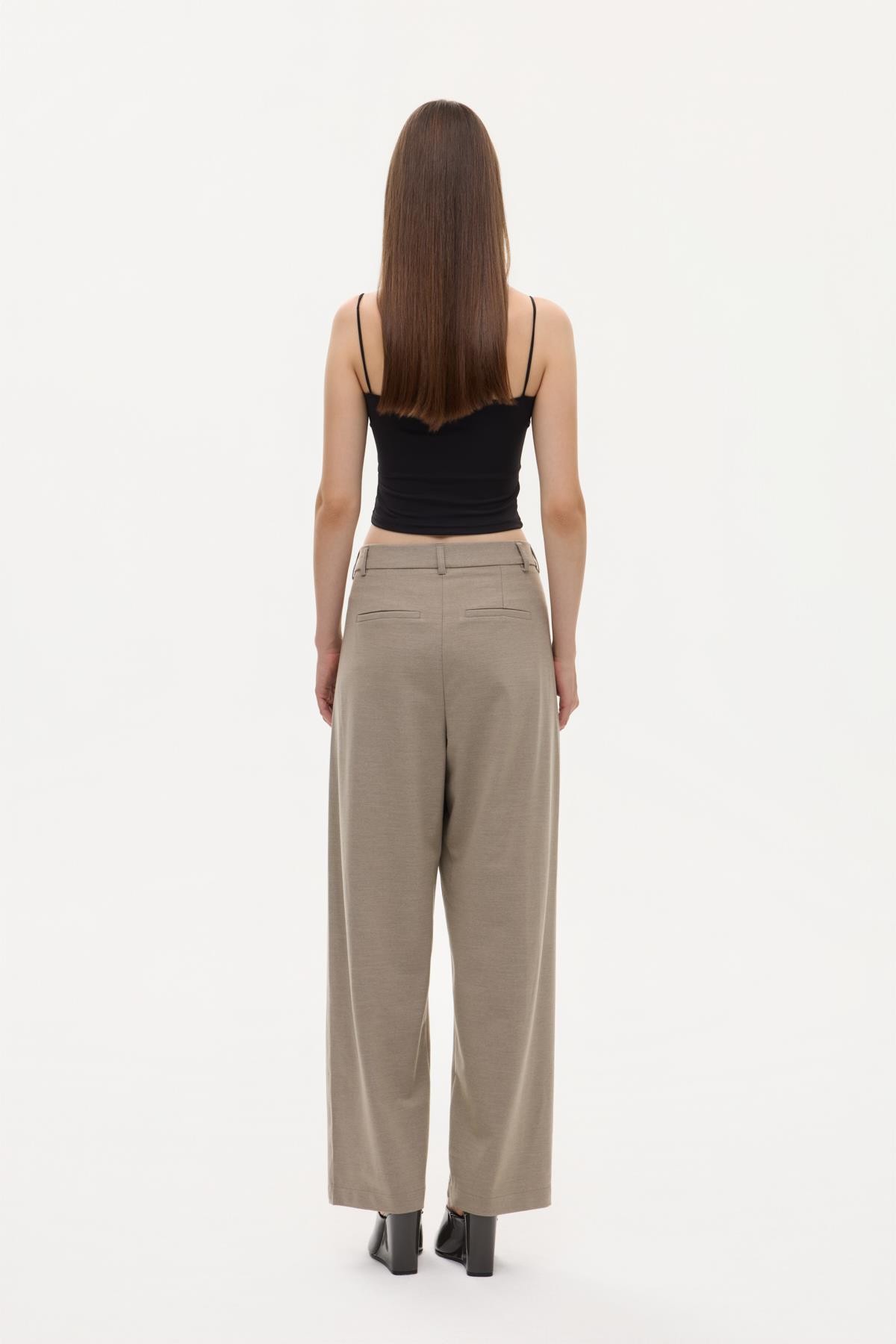 Quzu Yüksek Bel Düğmeli Pantolon Vizon