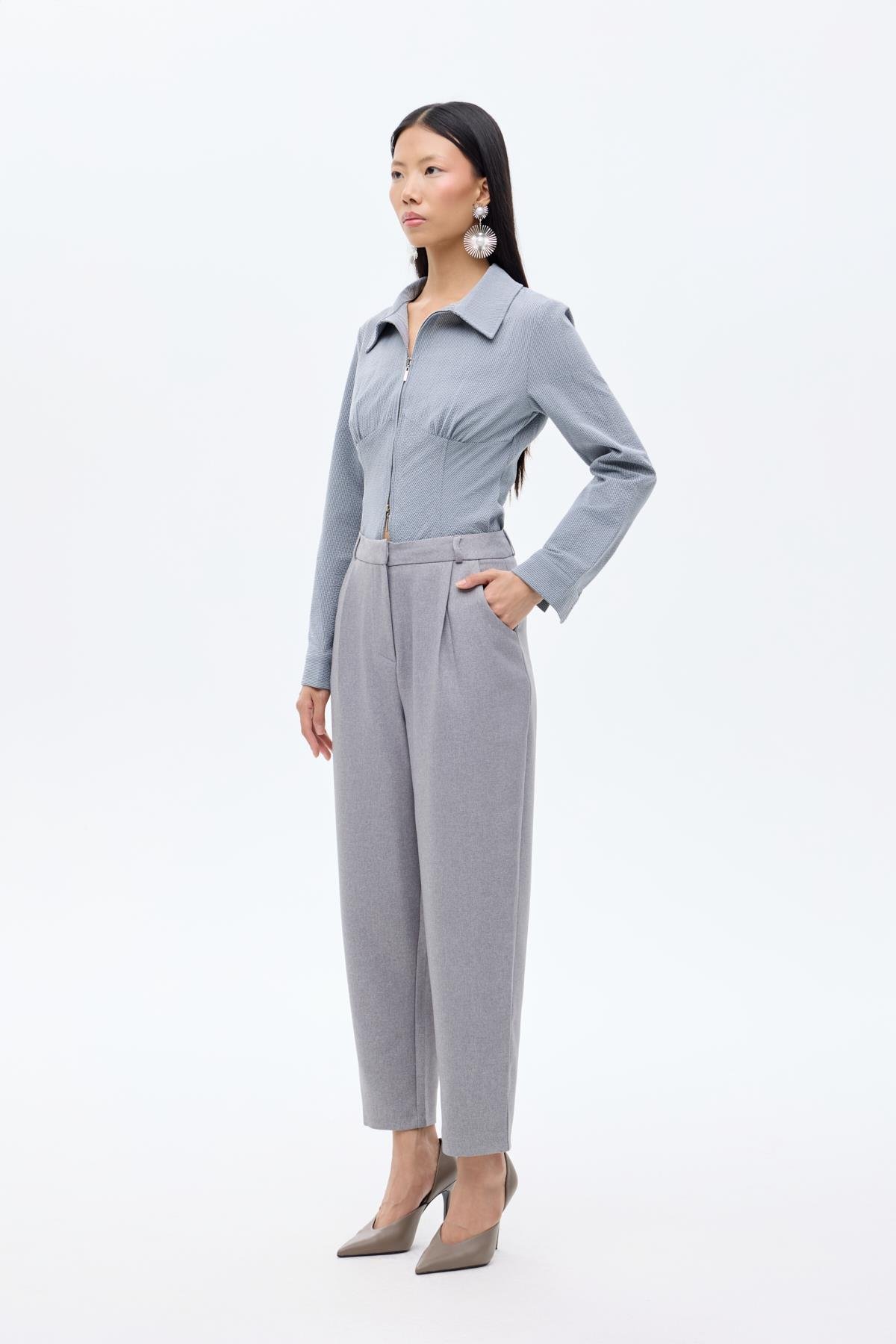 Quzu Yüksek Bel Havuç Pantolon Gri