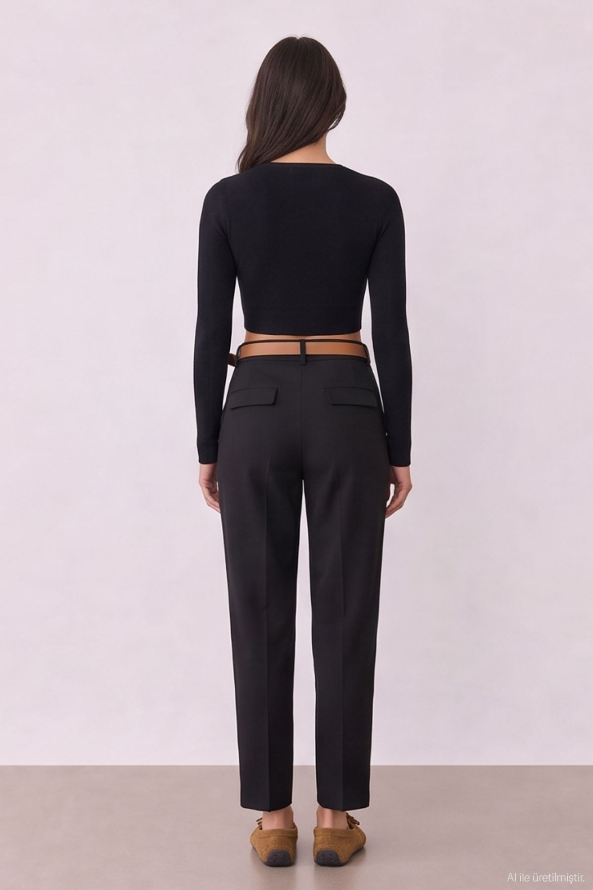 Quzu High Waist Belted Pleated Trousers Black