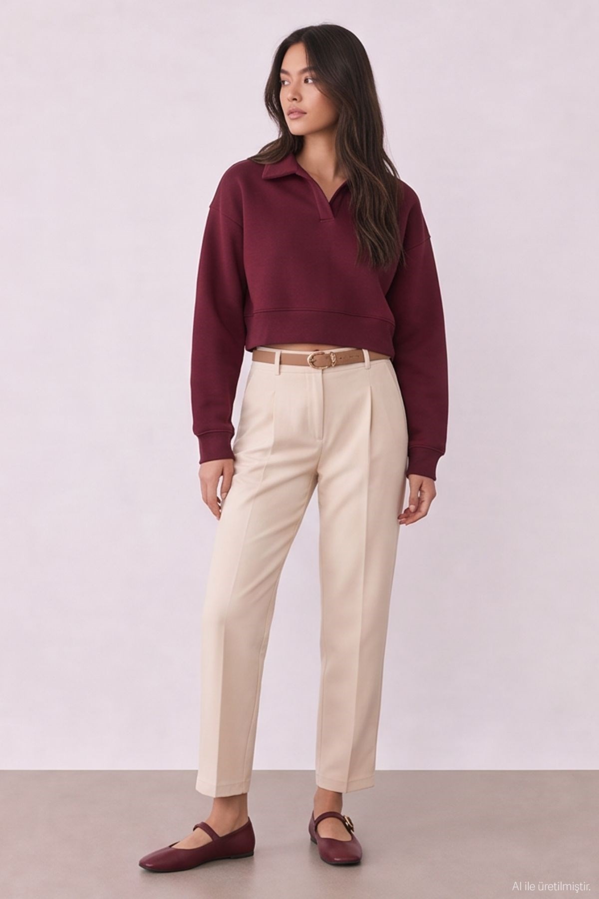 Quzu High Waist Belted Pleated Trousers Beige