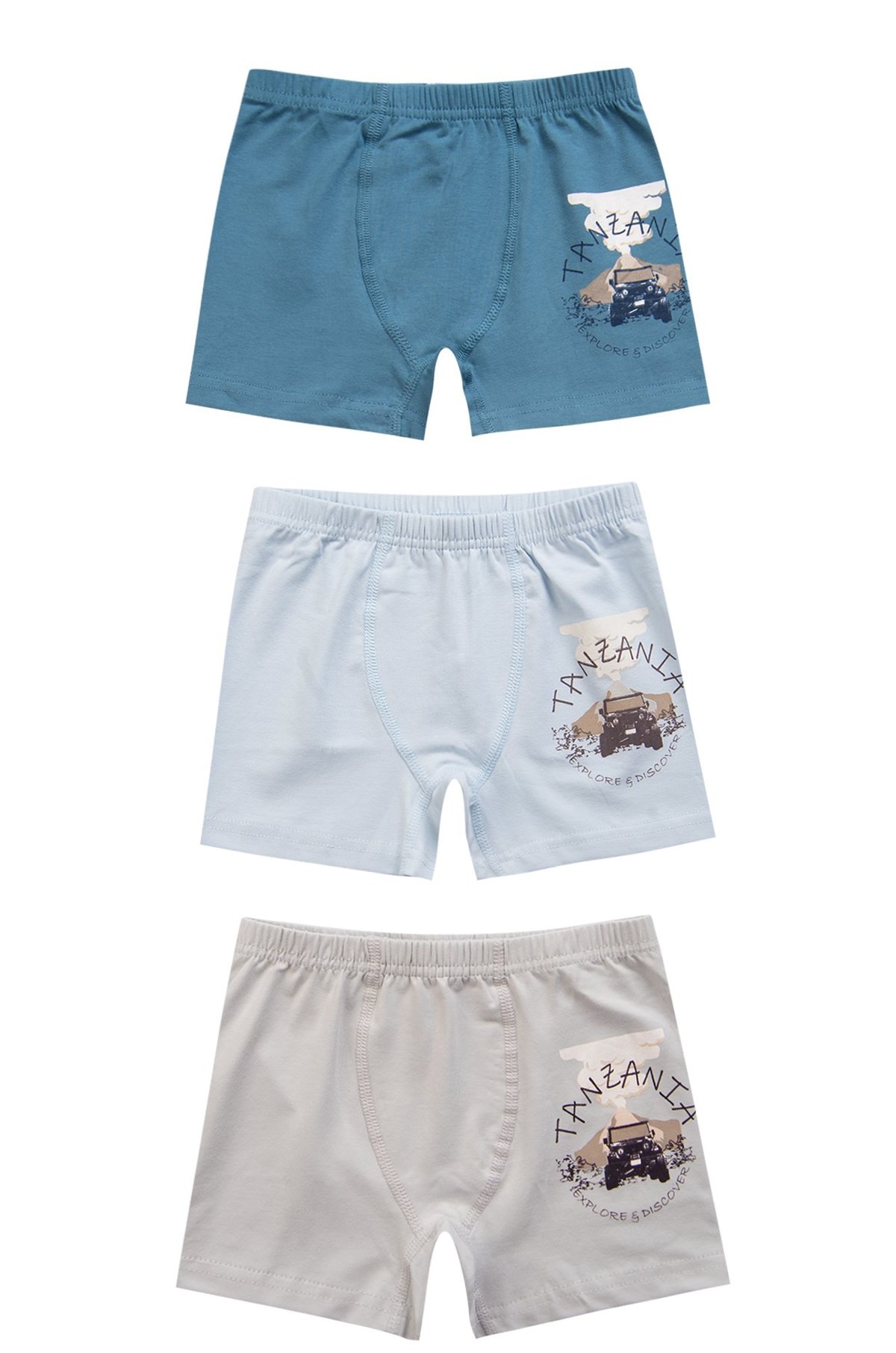 Baykar Erkek Çocuk Baskılı Boxer 3'lü Paket 3664 Mavi