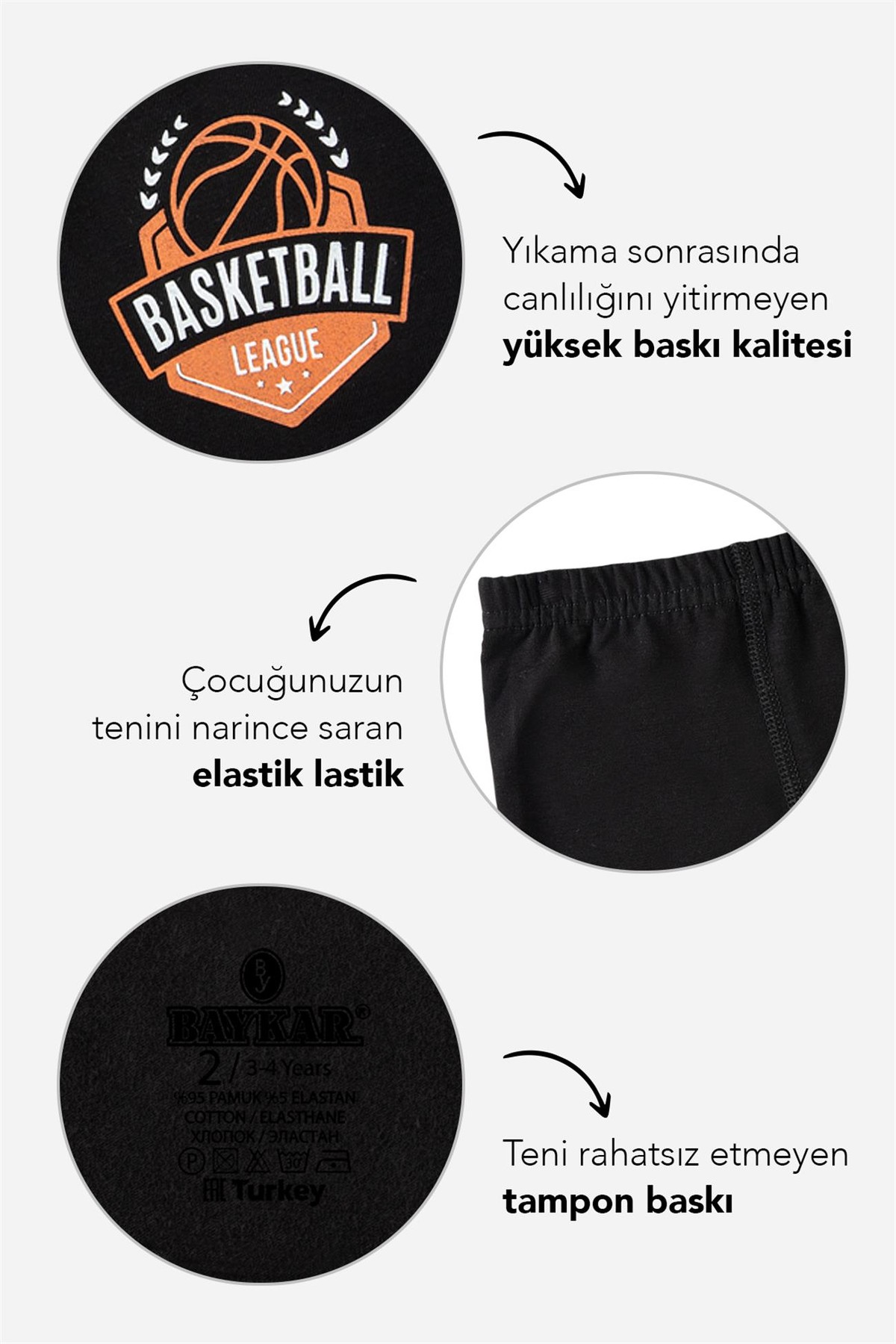 Baykar Erkek Çocuk Garson Boxer 3'lü Paket Renkli