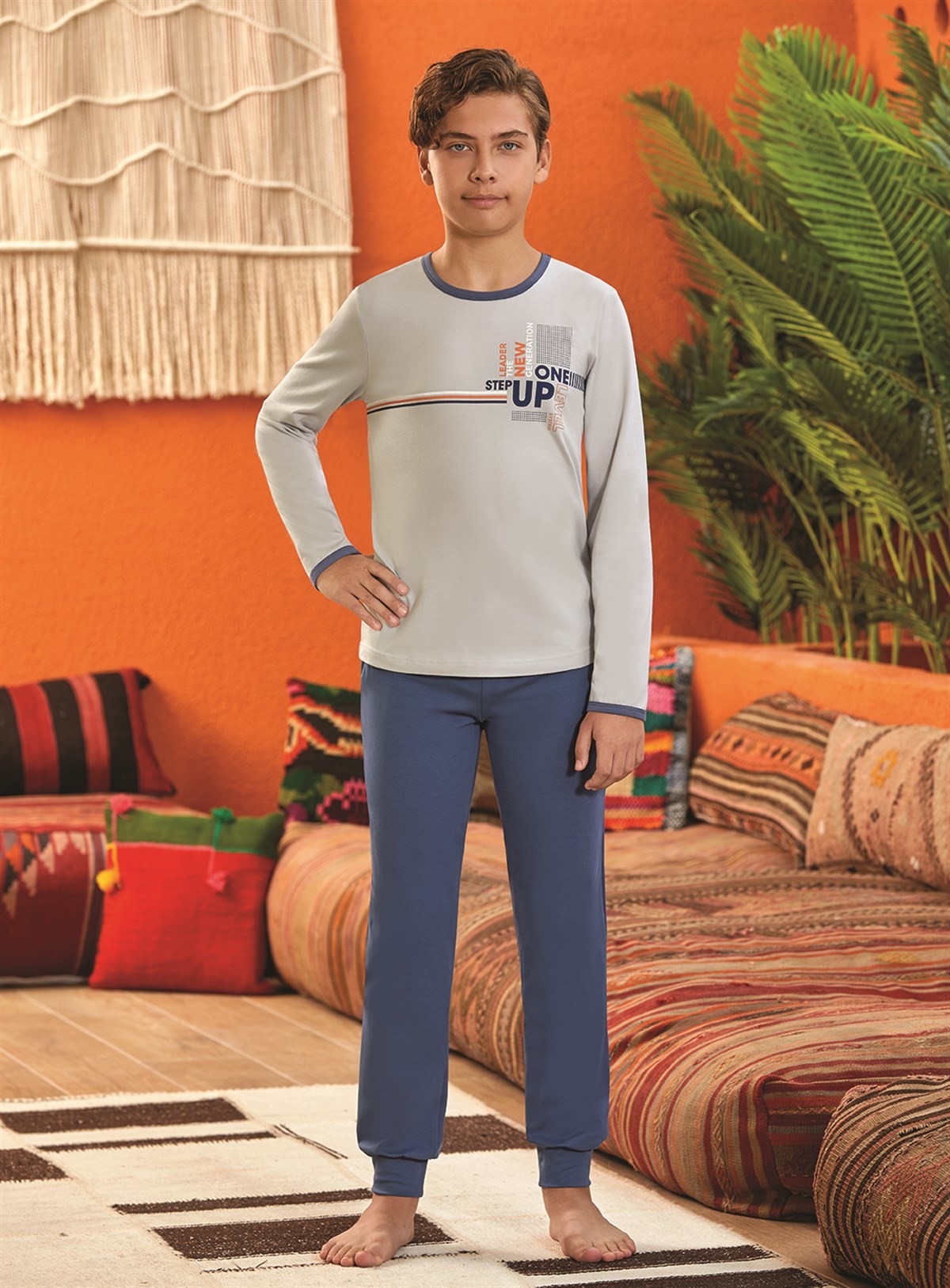 Baykar Erkek Çocuk Sttep Up  Pijama Takımı 9603 Kum Gri