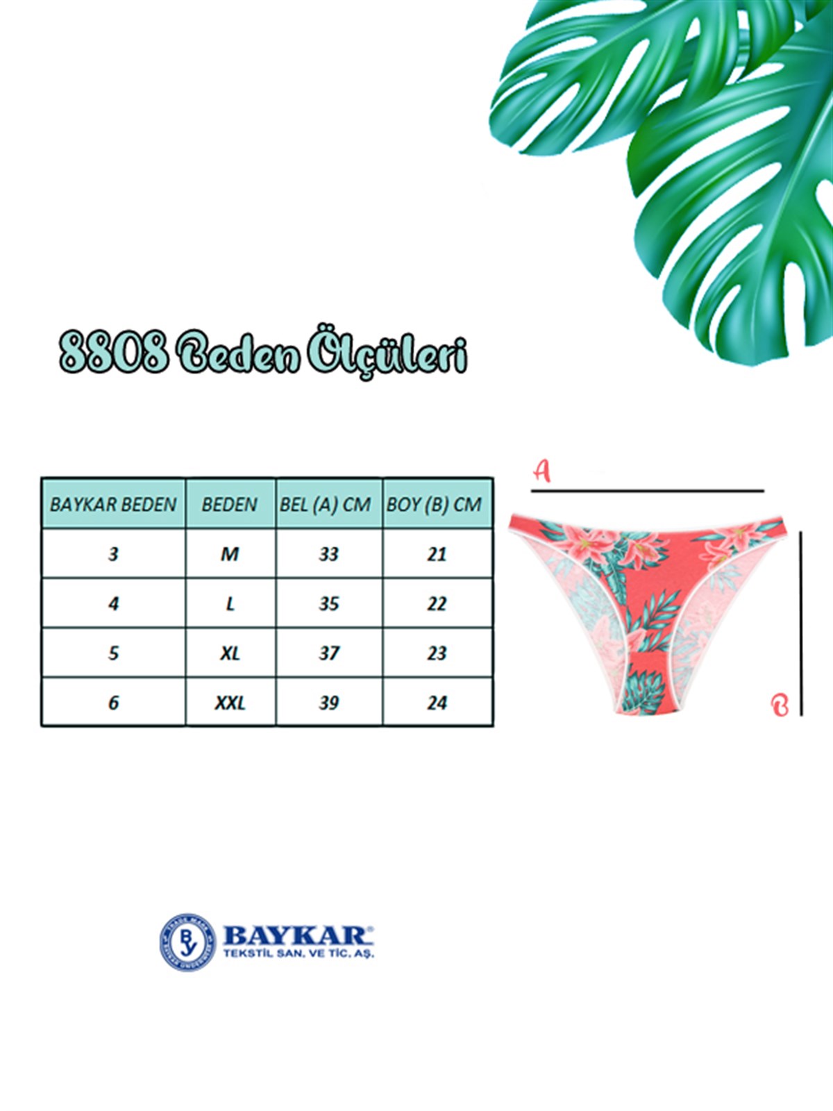 Baykar Kadın Bikini Külot 3Lü Paket  8808-95 Renkli5
