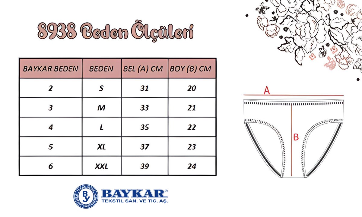 Baykar Kadın Desenli Külot 8938 3lü paket Renkli1