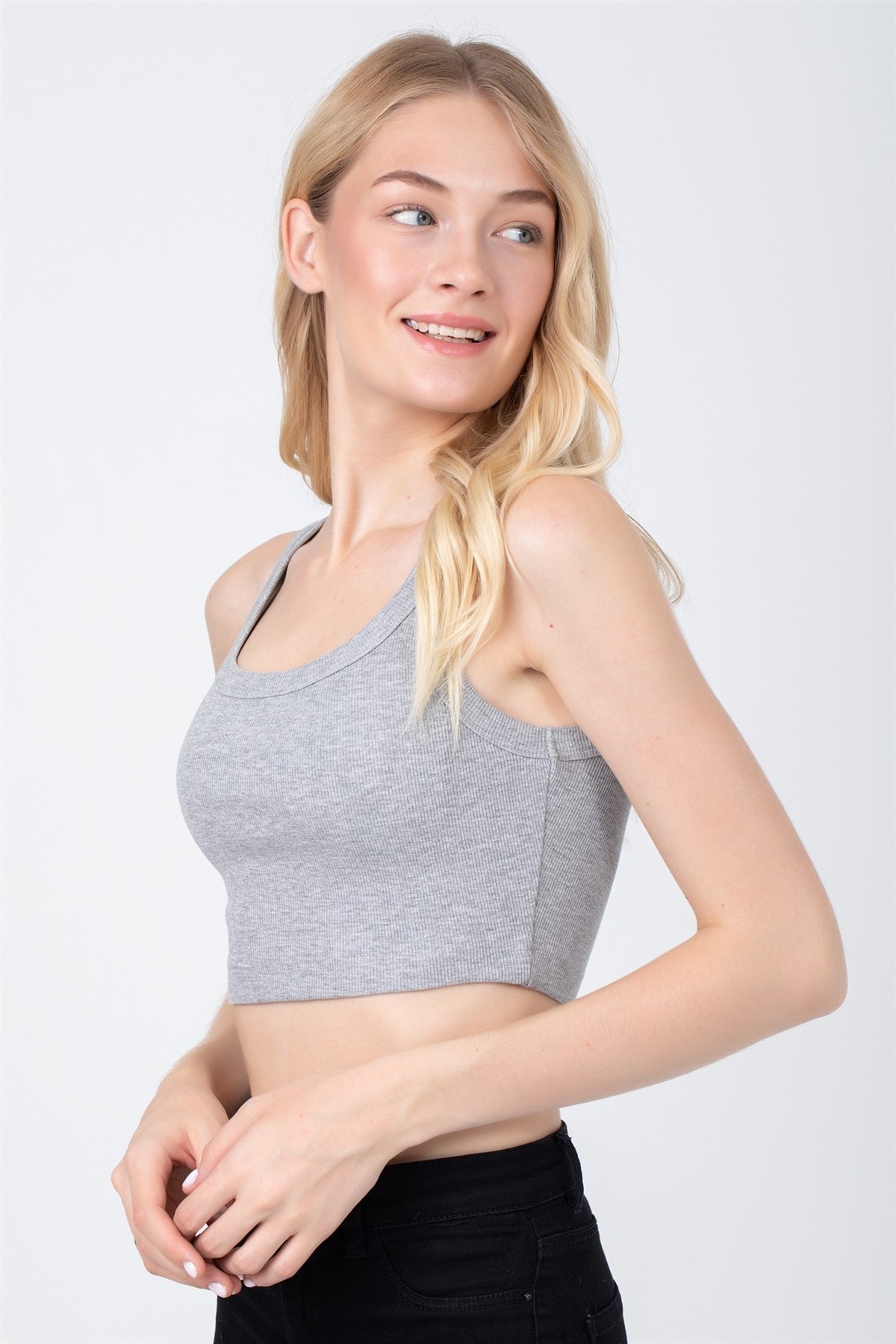 Baykar Kadın İnce Askılı Kaşkorse Crop Büstiyer Atlet 6110 Gri
