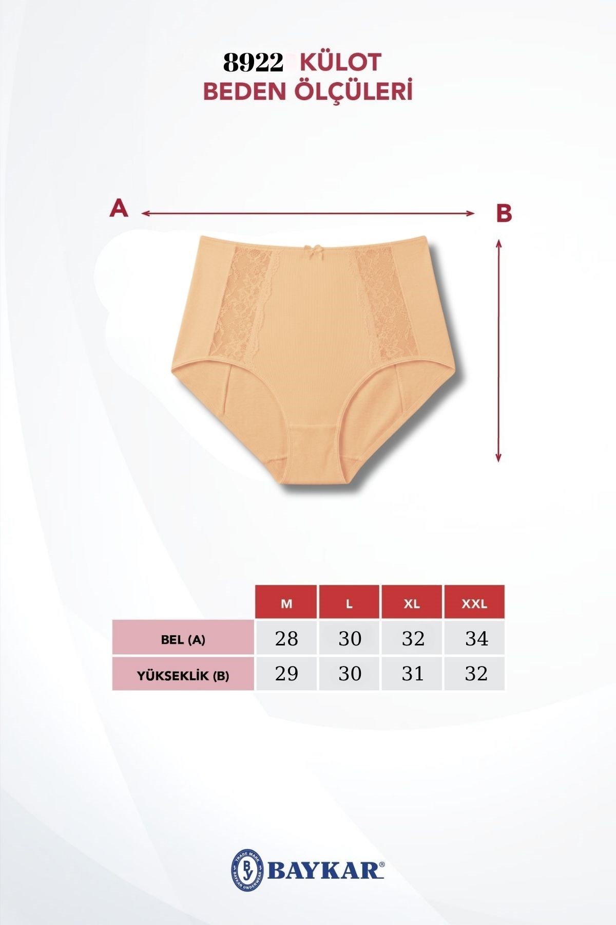 Baykar Kadın Yüksek Bel Yanları Dantelli 3'Lü Set Külot 8922 Ten Rengi