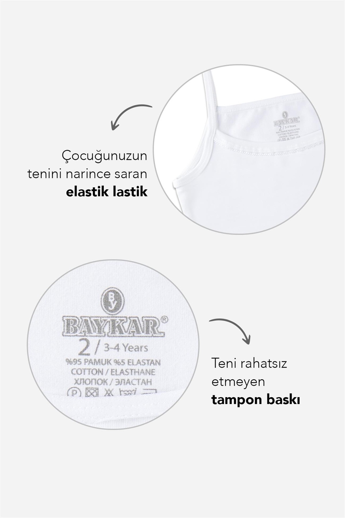 Baykar Kız Çocuk Düz Atlet 3'lü Set 4538 Beyaz