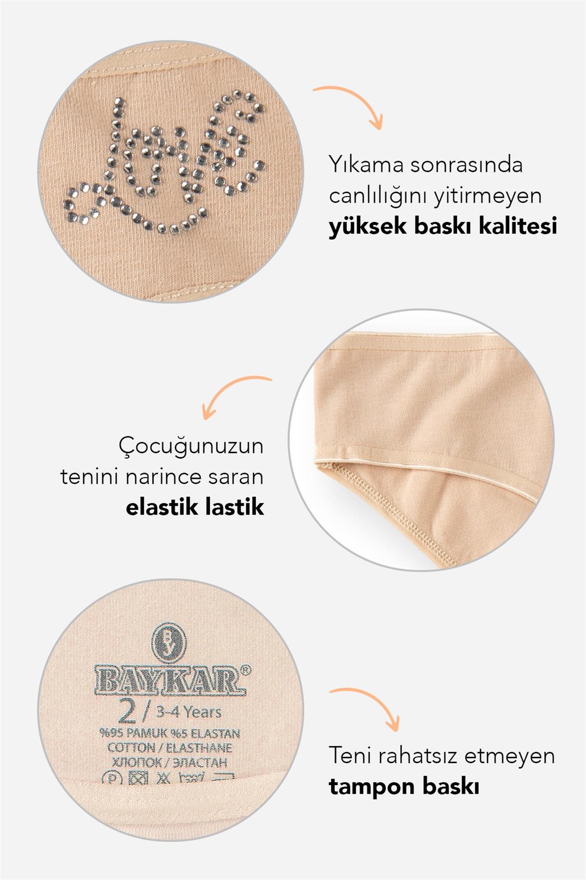 Baykar Kız Çocuk Garson Külot 3'lü Paket Renkli