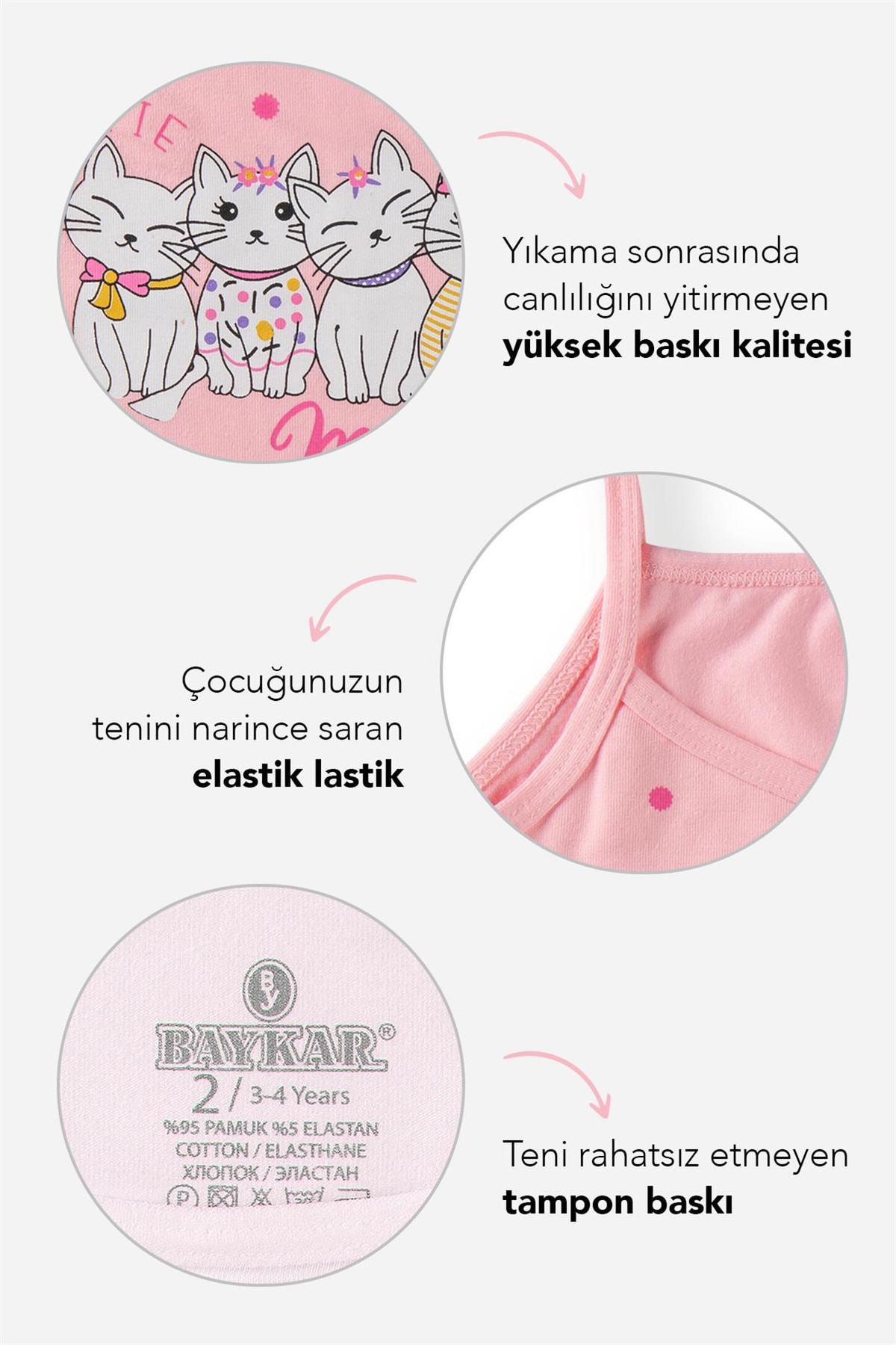 Baykar Kız Çocuk İnce Askılı Atlet 3'lü Paket Renkli