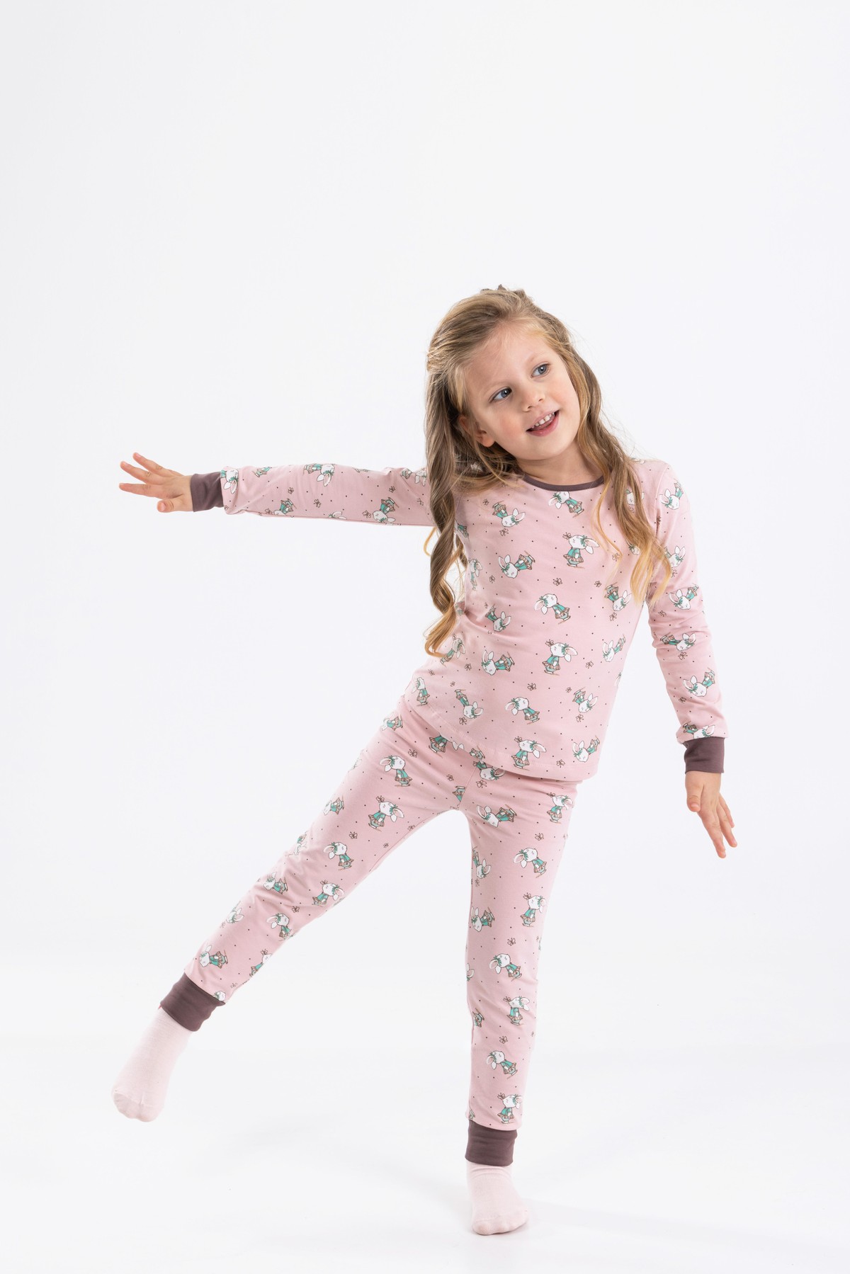 Baykar Kız Çocuk Uzun Kollu Pijama Takımı 9198 Gül kurusu