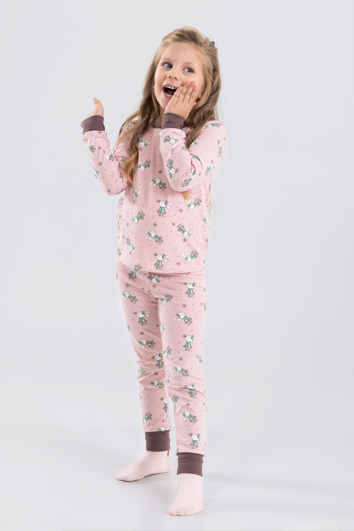 Baykar Kız Çocuk Uzun Kollu Pijama Takımı 9198 Gül kurusu