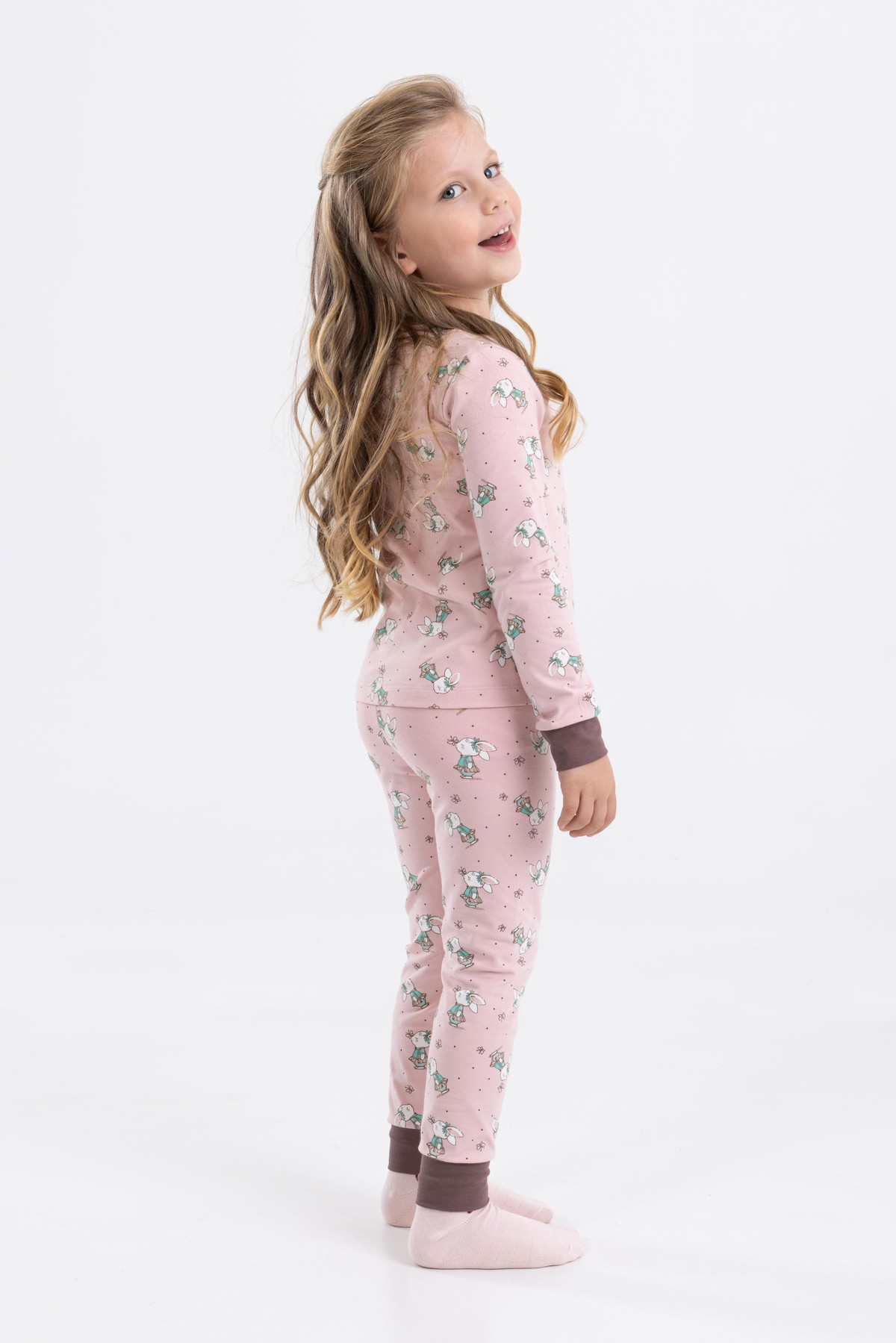 Baykar Kız Çocuk Uzun Kollu Pijama Takımı 9198 Gül kurusu