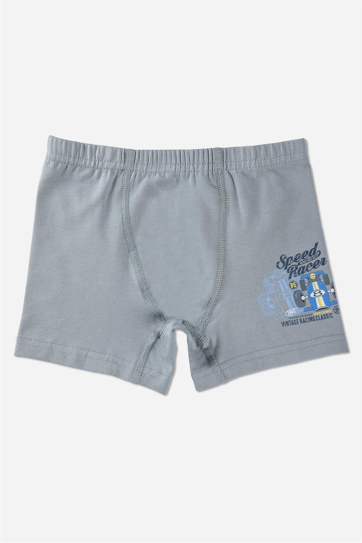 Erkek Çocuk Araba Desenli Pamuklu Boxer 3'lü Paket Gri