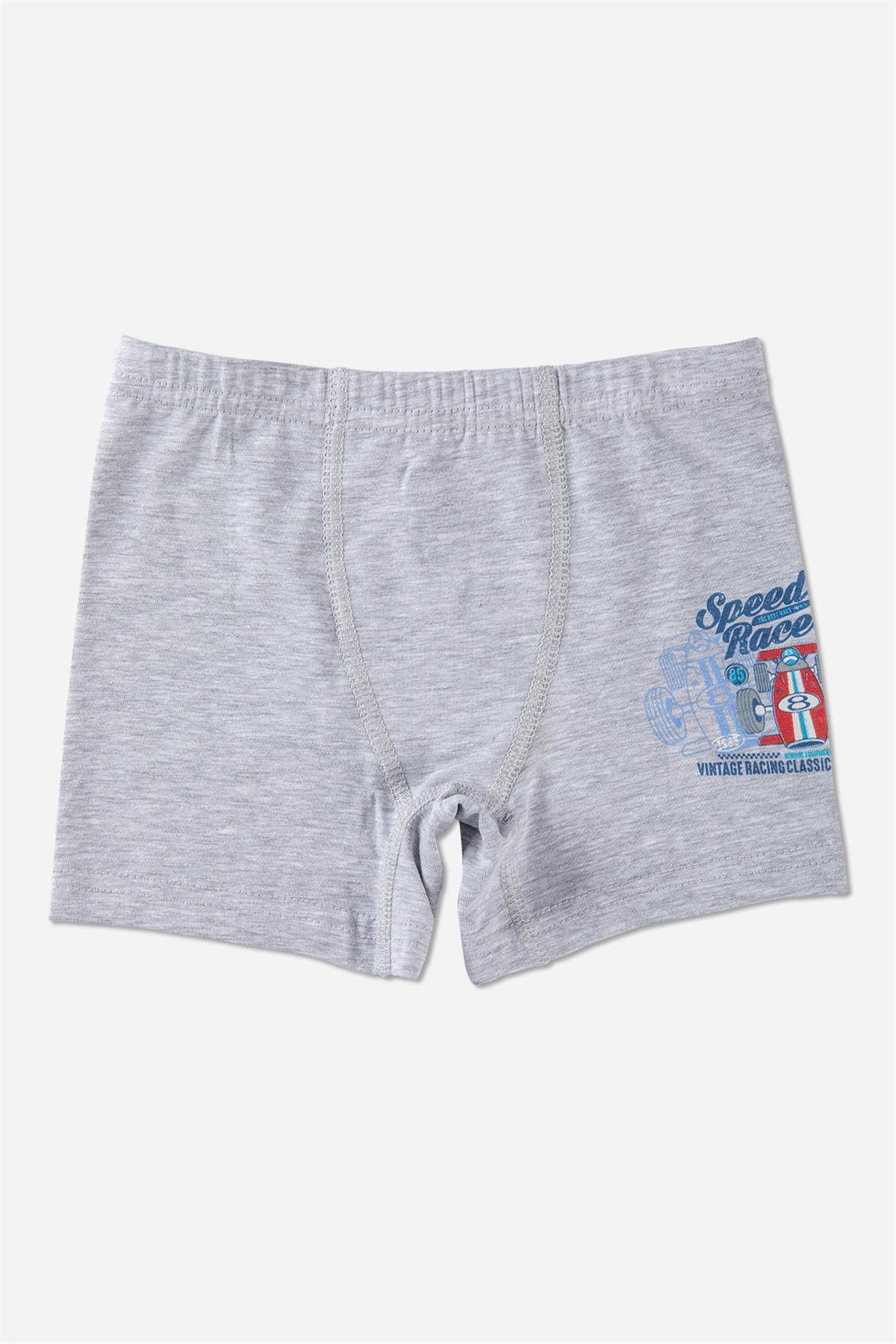 Erkek Çocuk Araba Desenli Pamuklu Boxer 3'lü Paket Gri