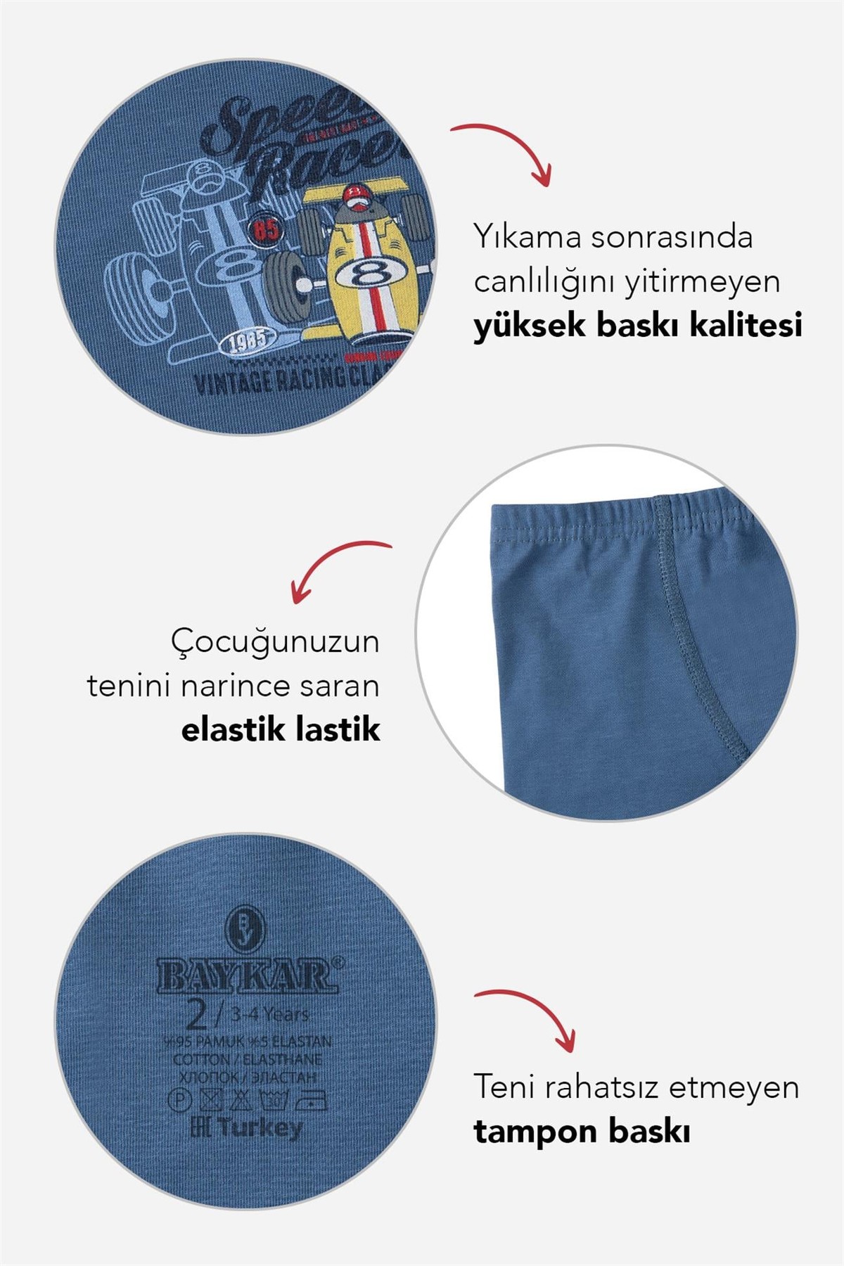 Erkek Çocuk Araba Desenli Pamuklu Boxer 3'lü Paket Gri