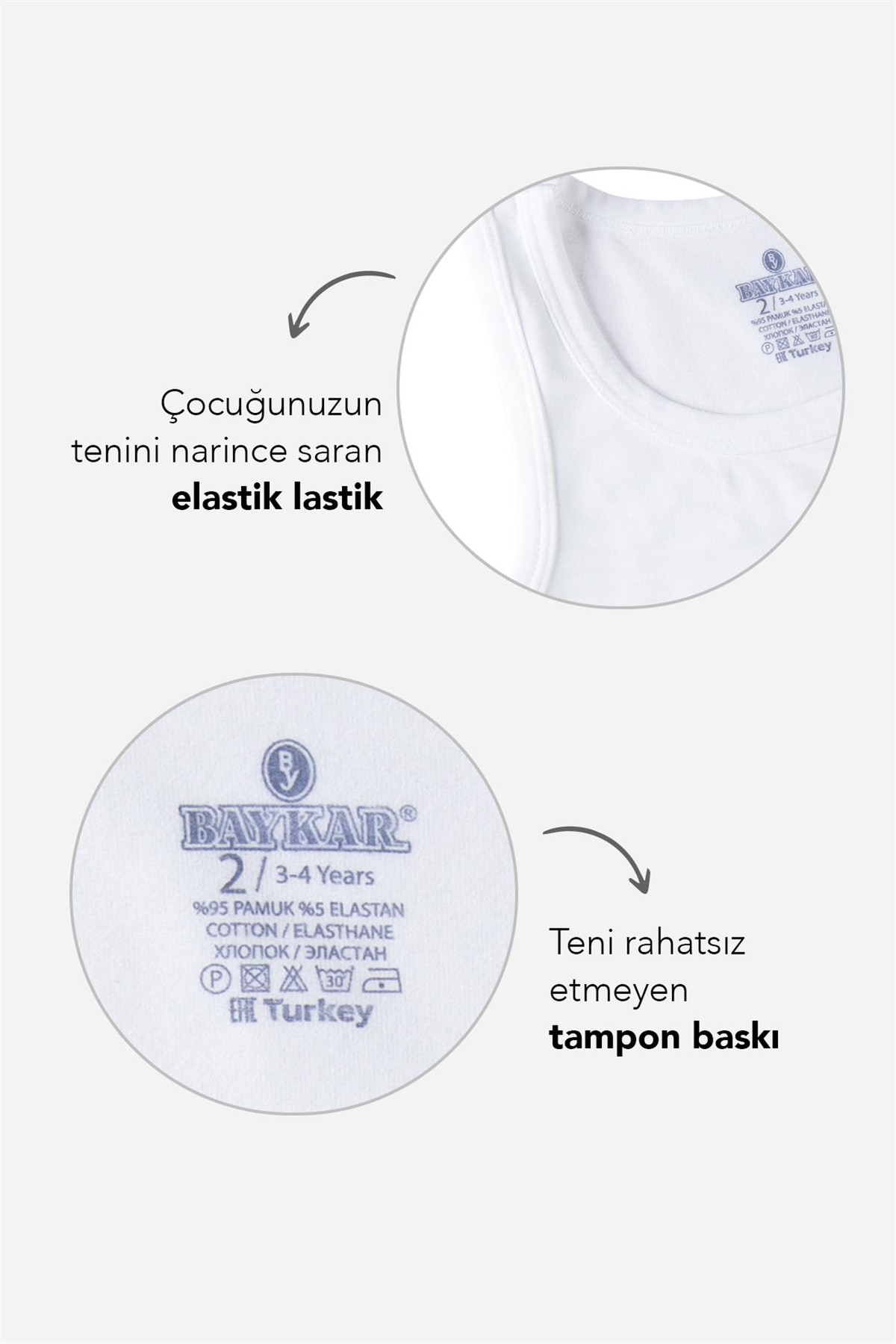 Erkek Çocuk Beyaz Oval Yaka Likralı Klasik Atlet 3'lü Paket Beyaz