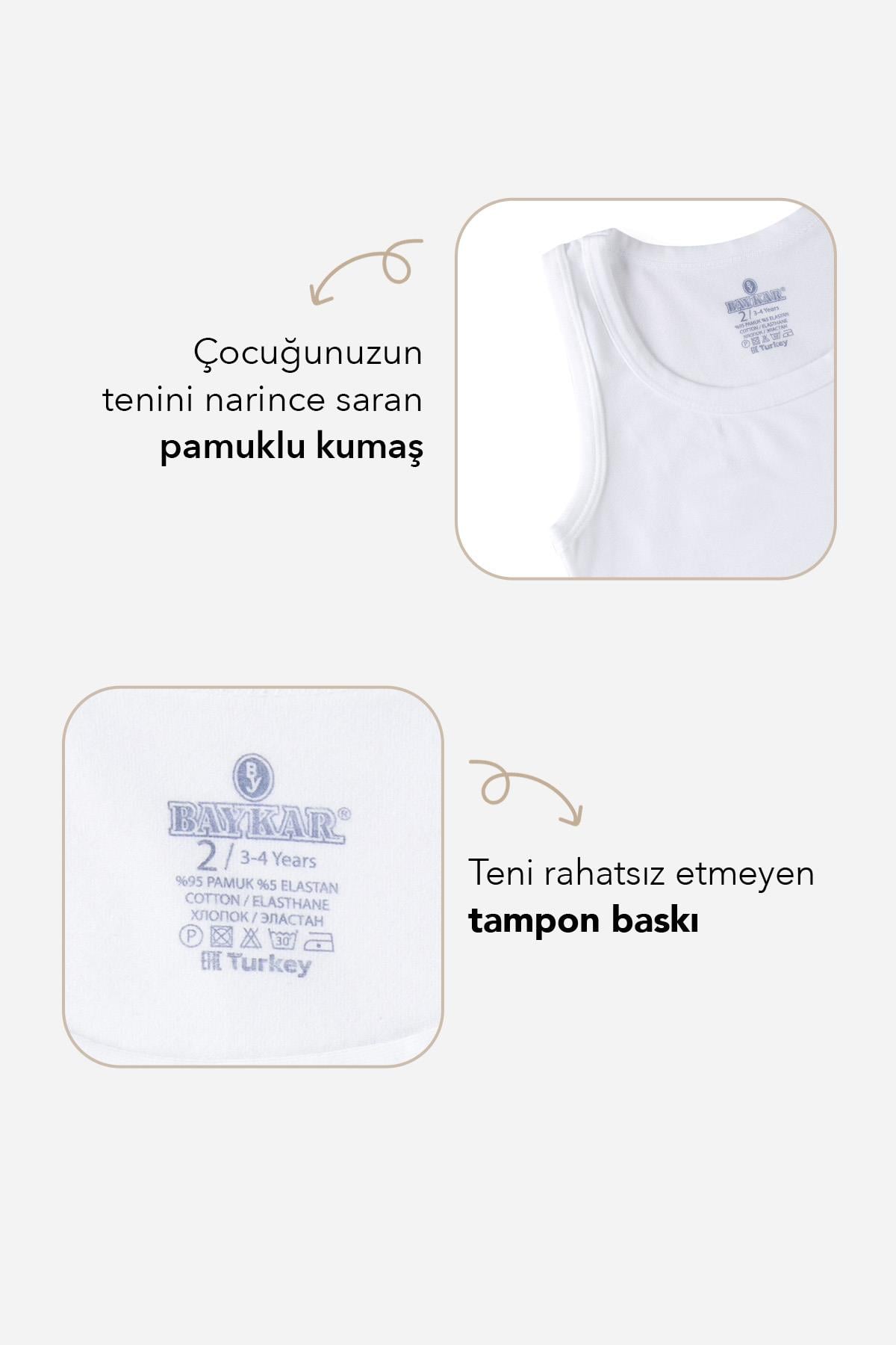 Erkek Çocuk Beyaz Oval Yaka Likralı Klasik Atlet 2'li Paket 2045 Beyaz