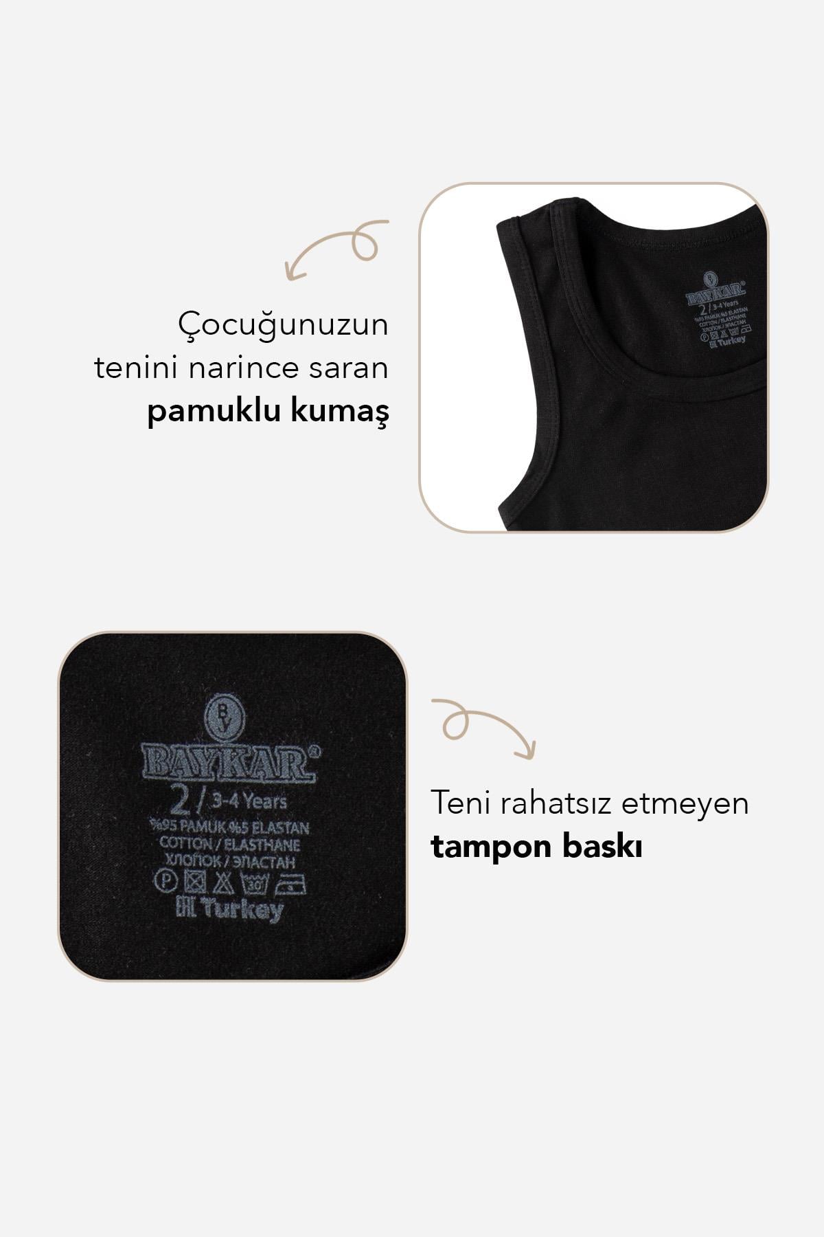 Erkek Çocuk Beyaz Oval Yaka Likralı Klasik Atlet 2'li Paket 2045 Siyah
