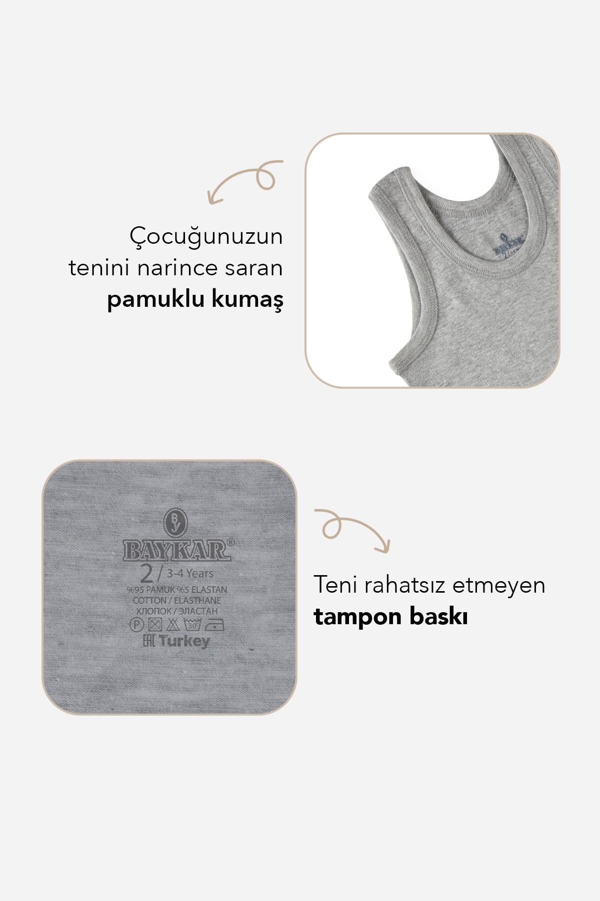 Erkek Çocuk Oval Yaka Organik Pamuklu Atlet 2'li Paket Gri Melanj