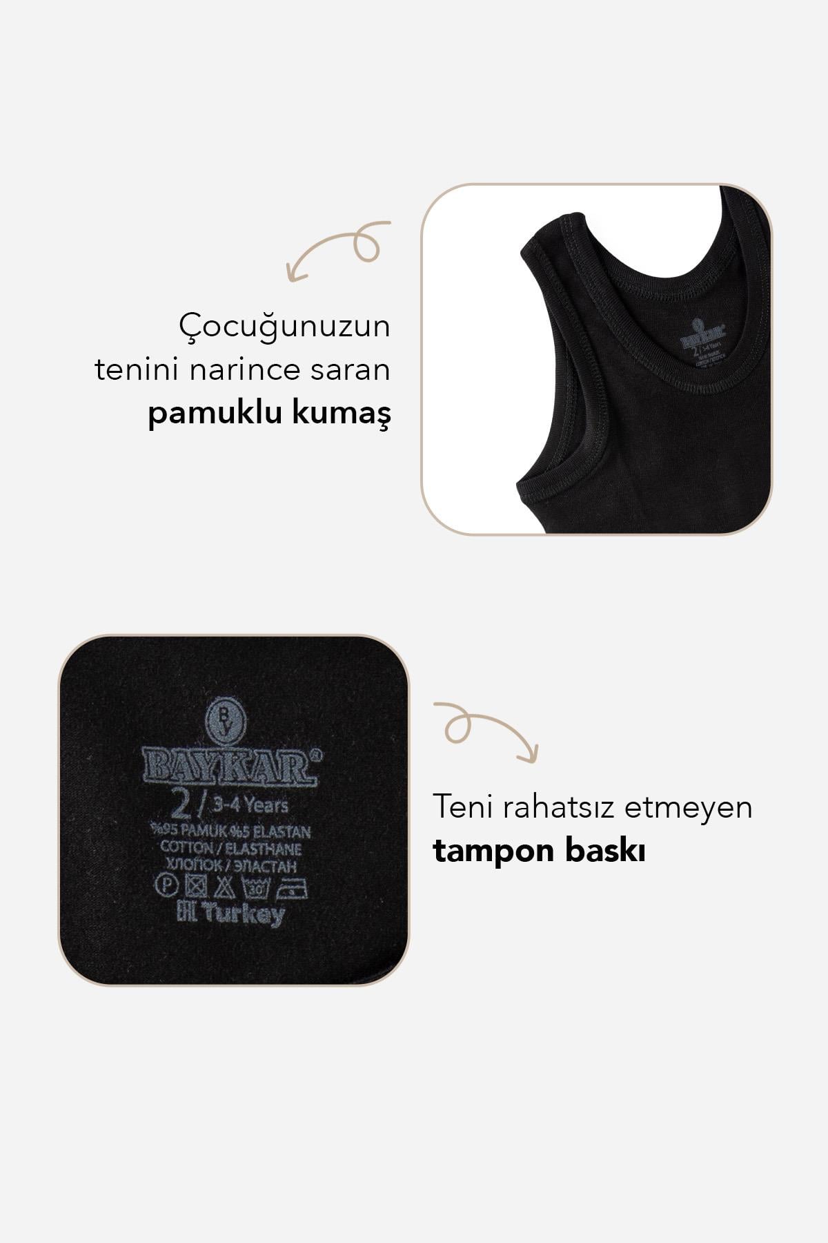 Erkek Çocuk Oval Yaka Organik Pamuklu Atlet 2'li Paket Siyah