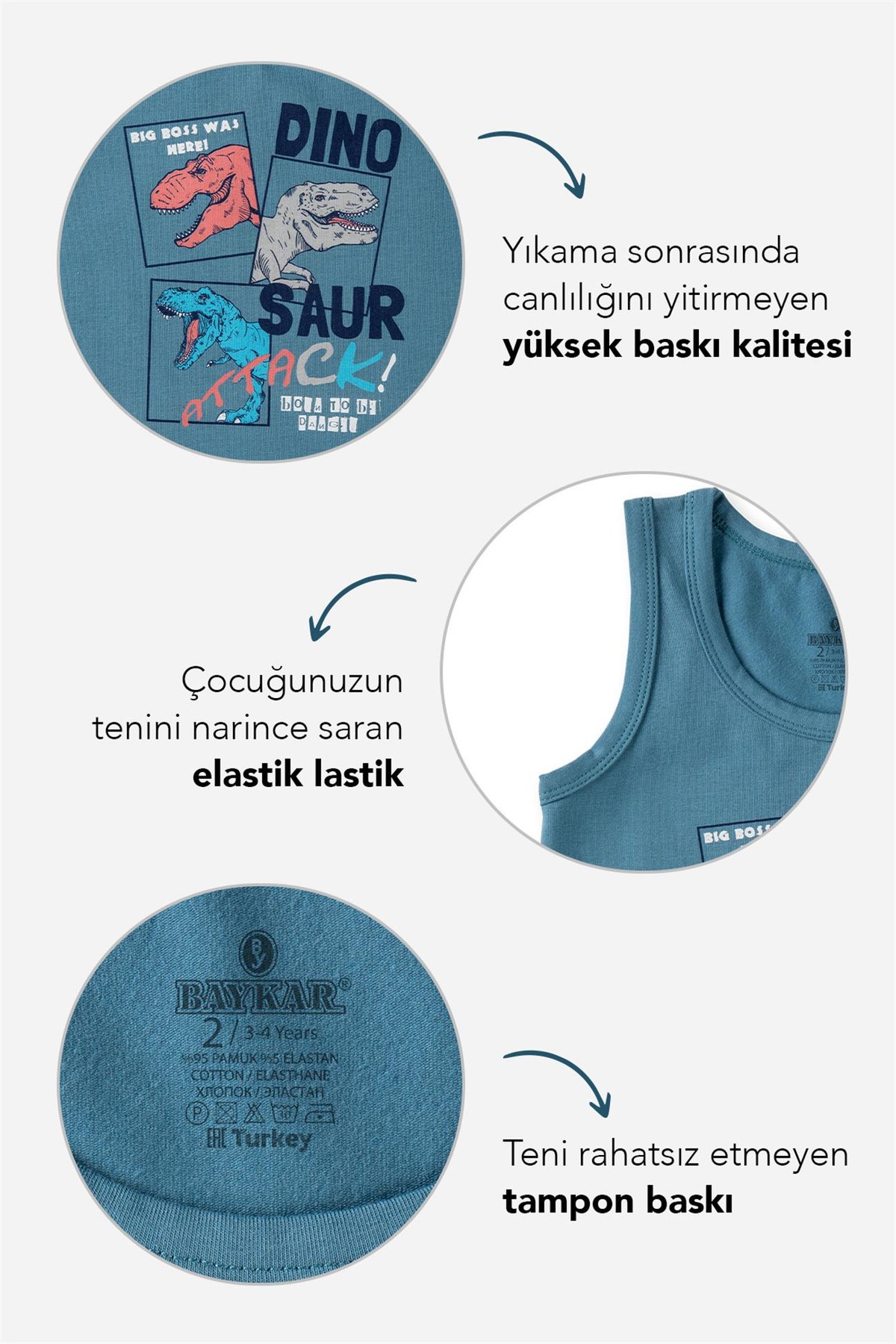 Erkek Çocuk Pamuklu  Baskılı Atlet Boxer Takım 2810 Mavi