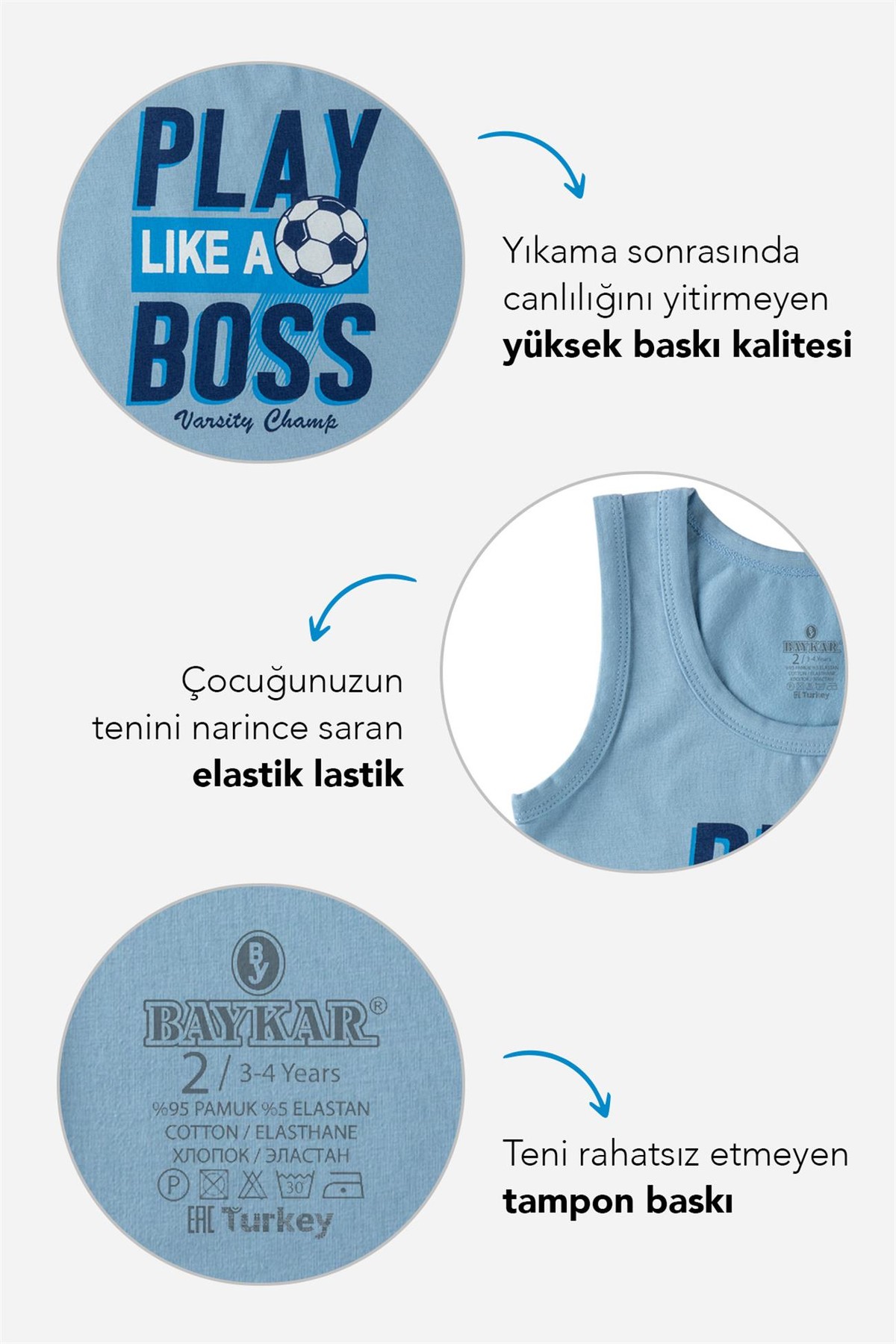 Erkek Çocuk Pamuklu  Baskılı Atlet Boxer Takım 2800 Gri