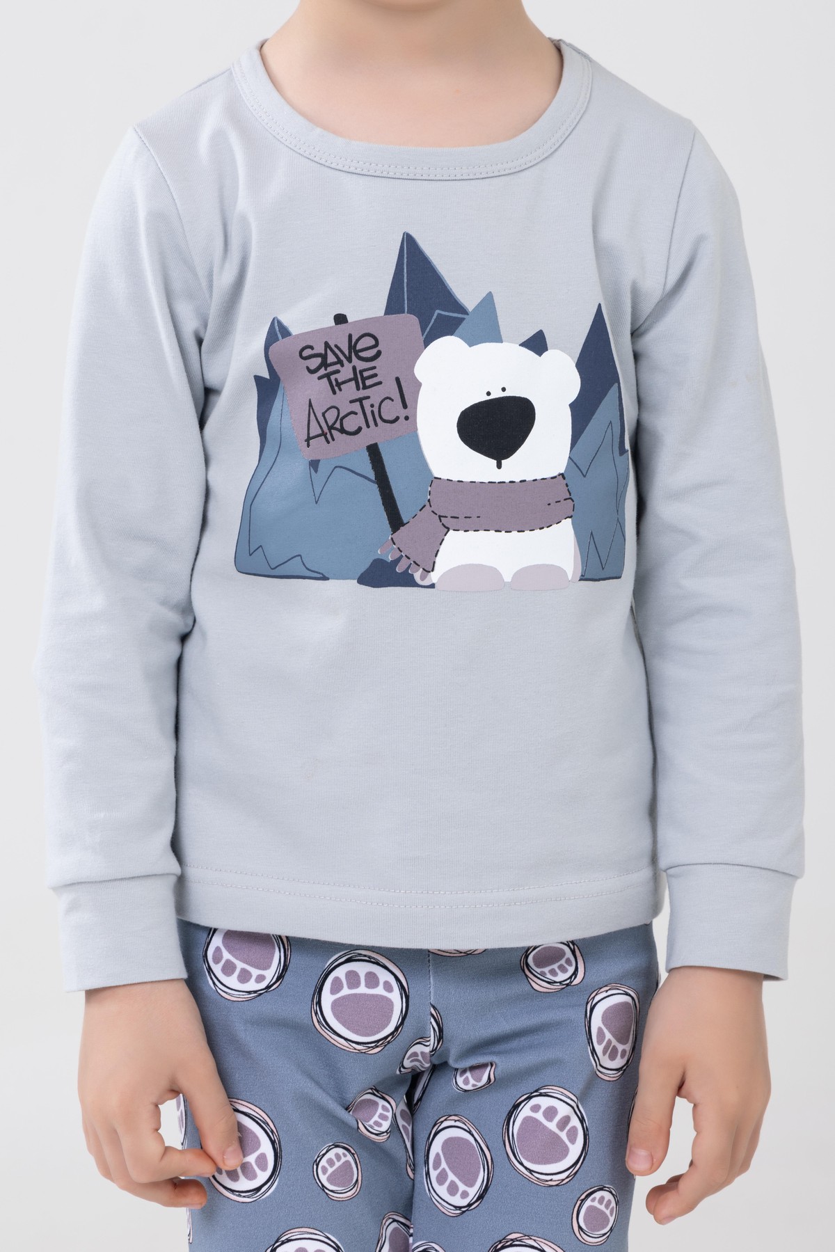 Erkek Çocuk Pamuklu Baskılı Bisiklet Yaka Uzun Kollu Manşetli Pijama Takımı 9603-1 Gri