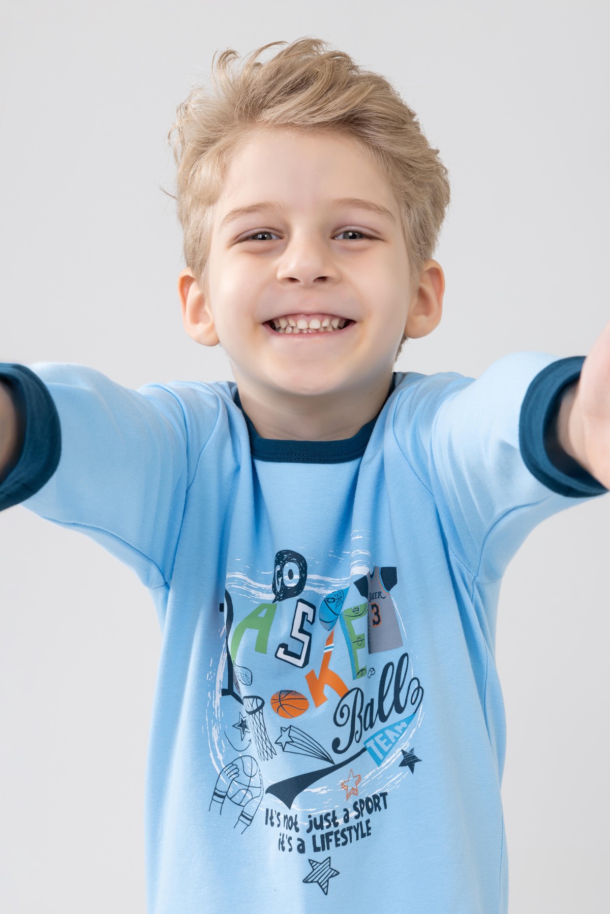 Erkek Çocuk Pamuklu Baskılı Bisiklet Yaka Uzun Kollu Manşetli Pijama Takımı 9606-1 Mavi