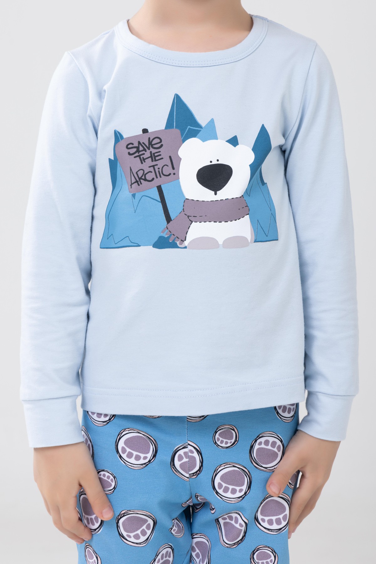 Erkek Çocuk Pamuklu Baskılı Bisiklet Yaka Uzun Kollu Manşetli Pijama Takımı 9603-1 Açık Mavi