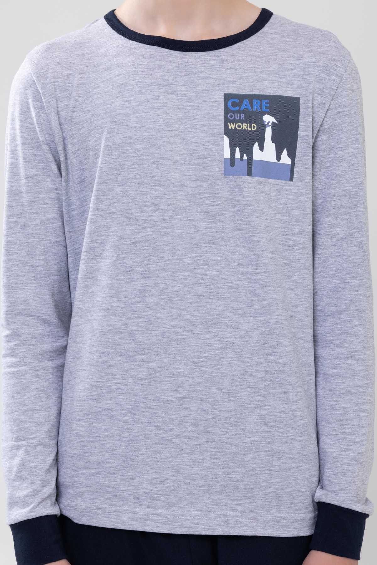 Erkek Çocuk Pamuklu Baskılı Bisiklet Yaka Uzun Kollu Manşetli Pijama Takımı 9607-1 Gri