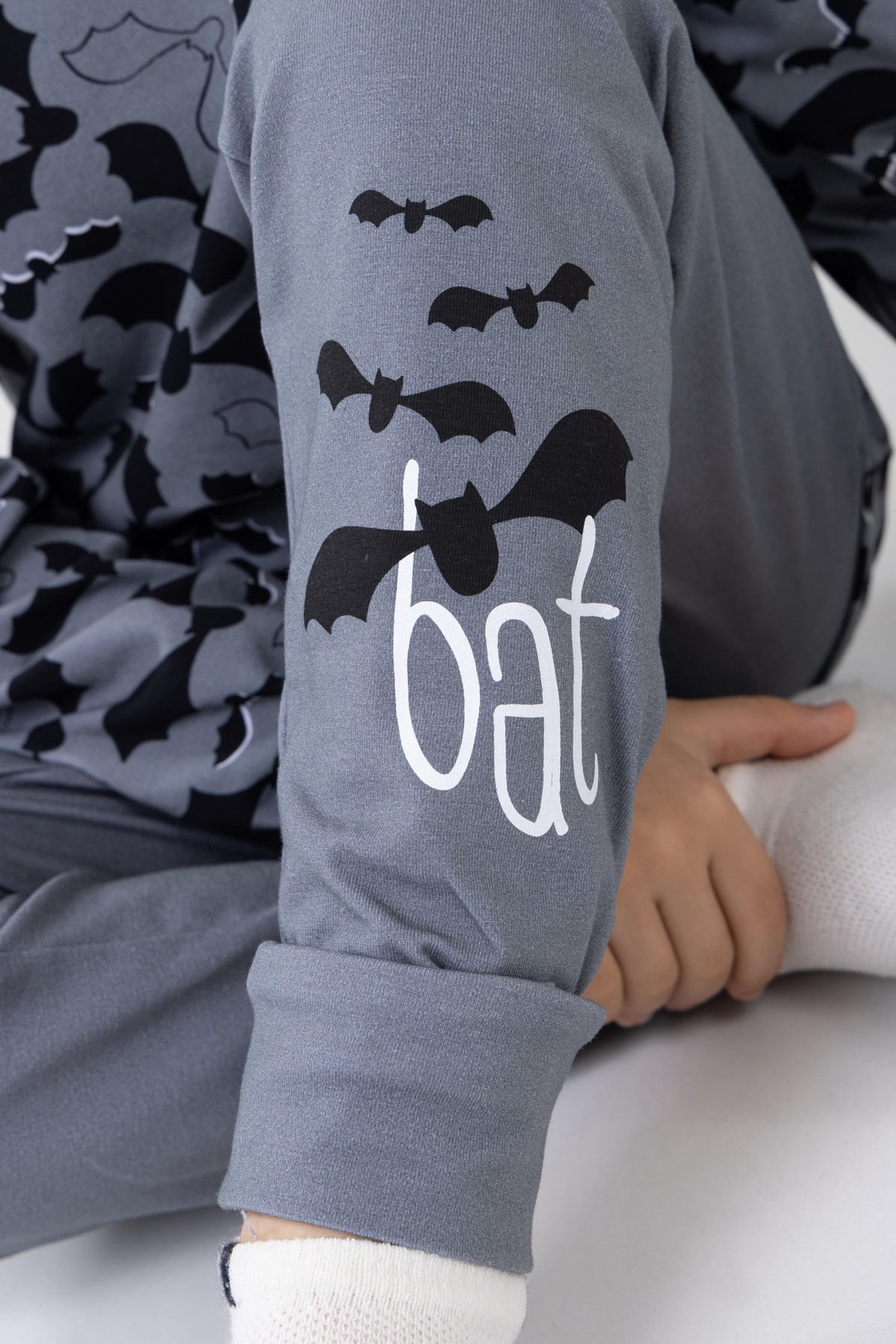 Erkek Çocuk Pamuklu Baskılı Bisiklet Yaka Uzun Kollu Manşetli Pijama Takımı 9605-1 Gri
