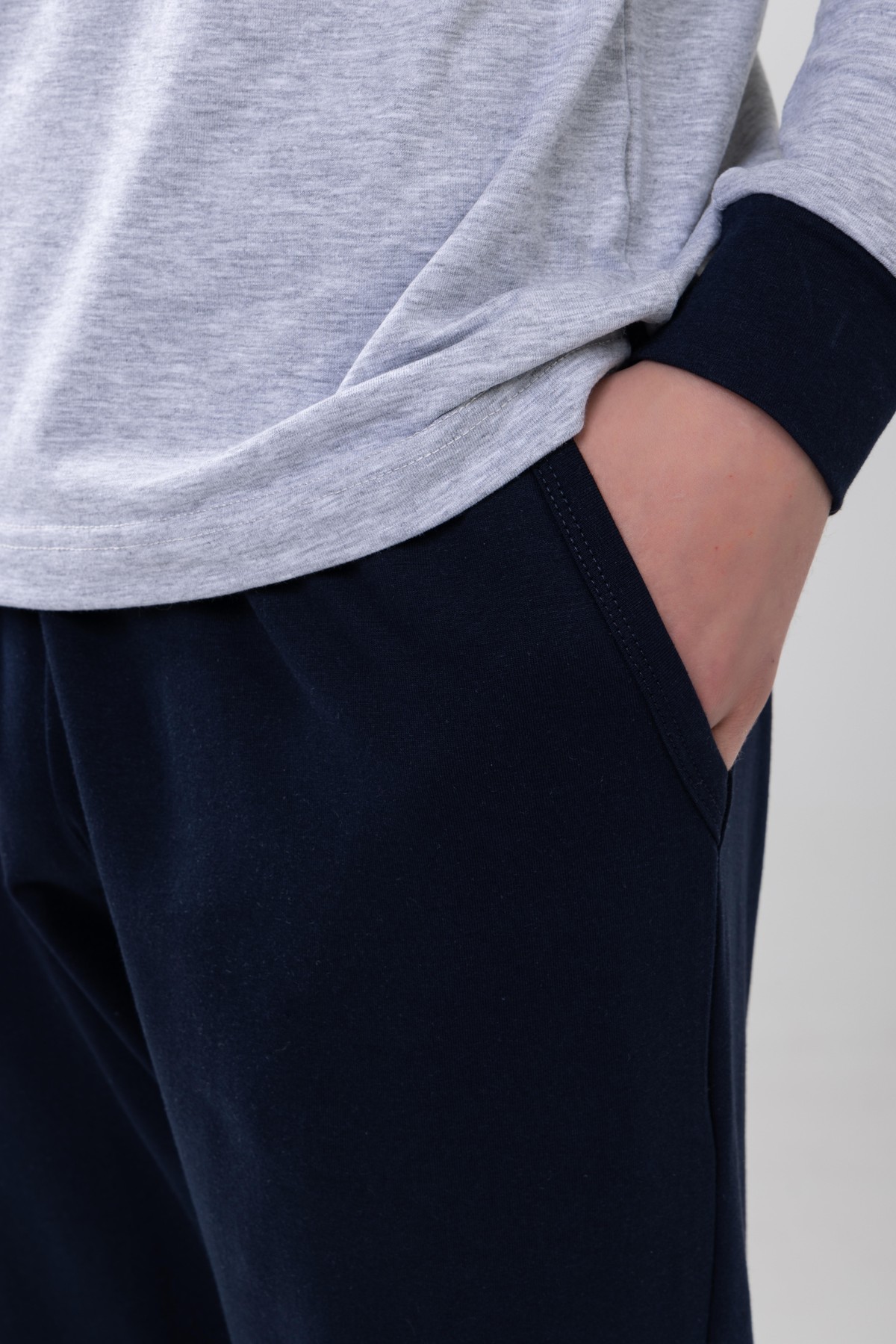 Erkek Çocuk Pamuklu Baskılı Bisiklet Yaka Uzun Kollu Manşetli Pijama Takımı 9607-1 Gri