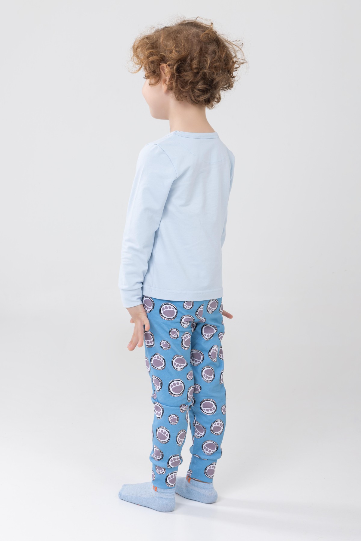 Erkek Çocuk Pamuklu Baskılı Bisiklet Yaka Uzun Kollu Manşetli Pijama Takımı 9603-1 Açık Mavi
