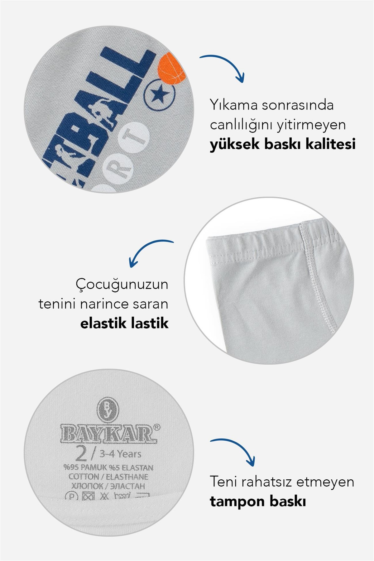 Erkek Çocuk Pamuklu Baskılı Rahat Kesim Boxer 3'lü Paket Gri