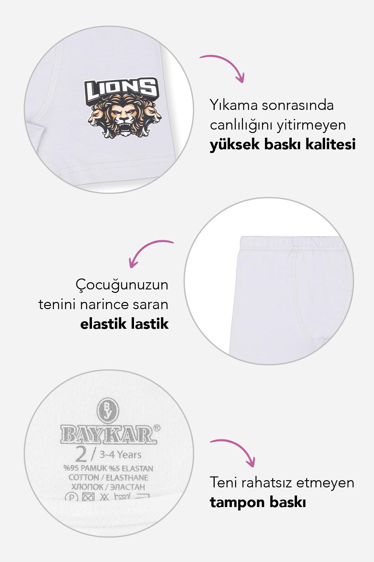 Erkek Çocuk Pamuklu Baskılı Rahat Kesim Likralı Boxer 3'lü Paket 3444 Renkli