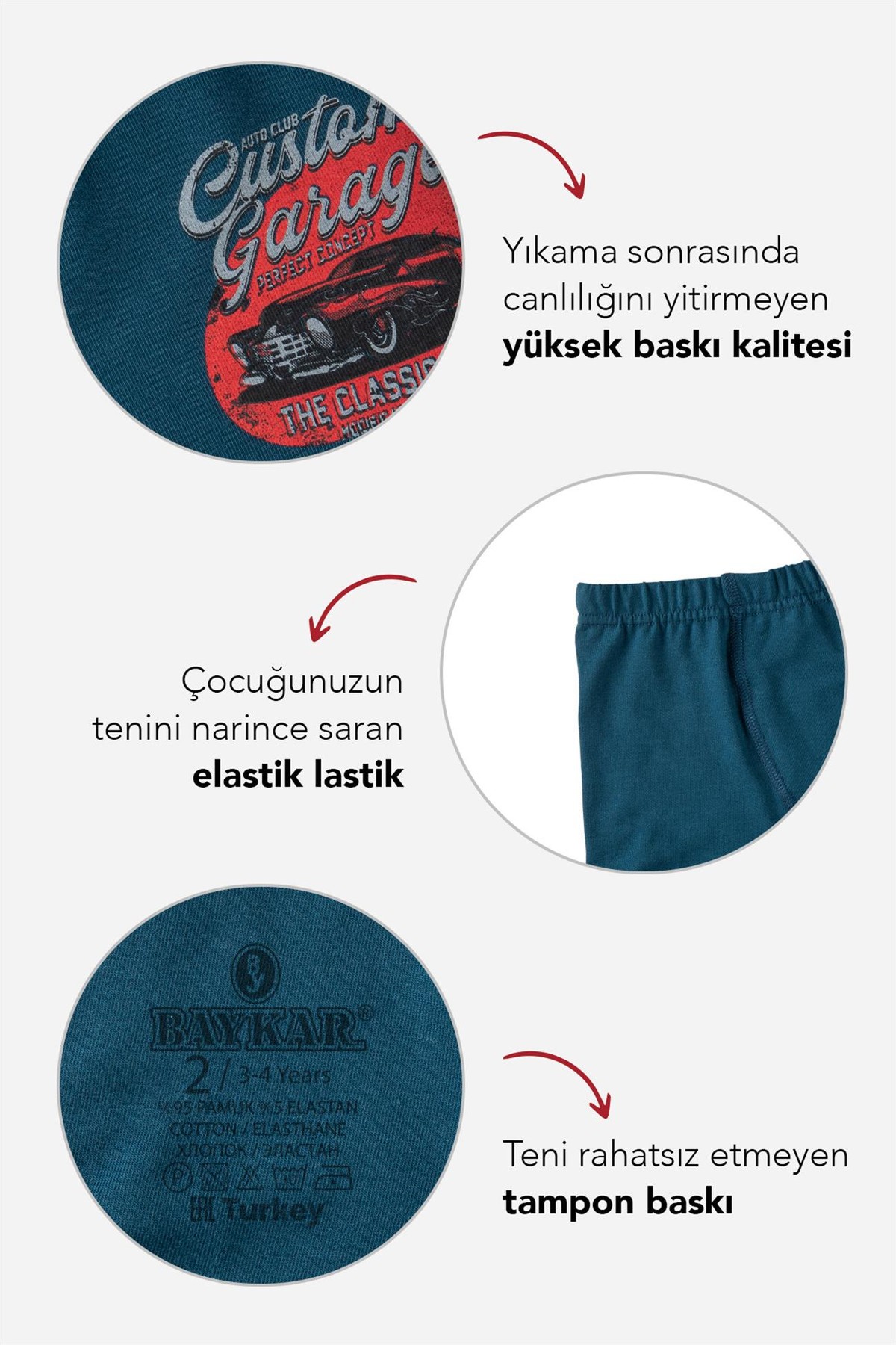 Erkek Çocuk Pamuklu Baskılı Rahat Kesim Likralı Boxer 3'lü Paket 3380 Renkli
