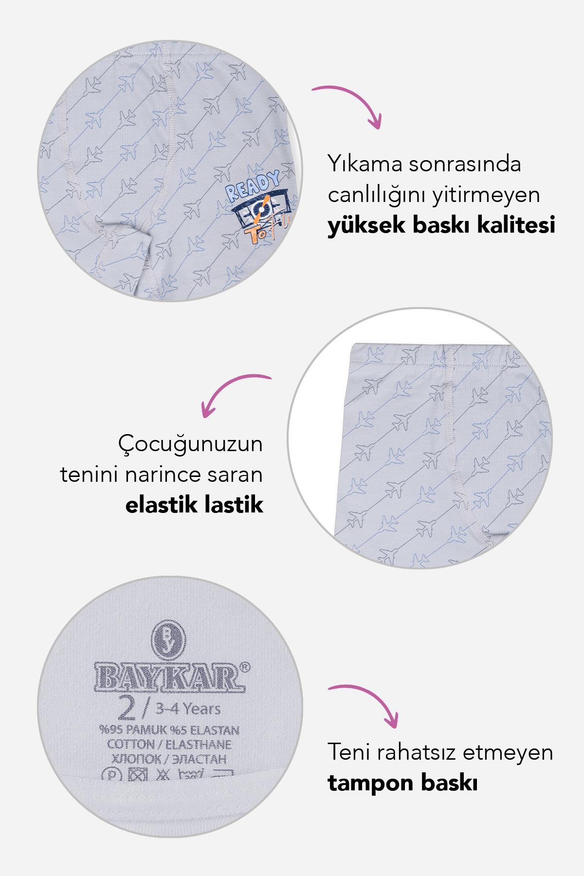 Erkek Çocuk Pamuklu Baskılı Rahat Kesim Likralı Boxer 3'lü Paket 3424 Renkli