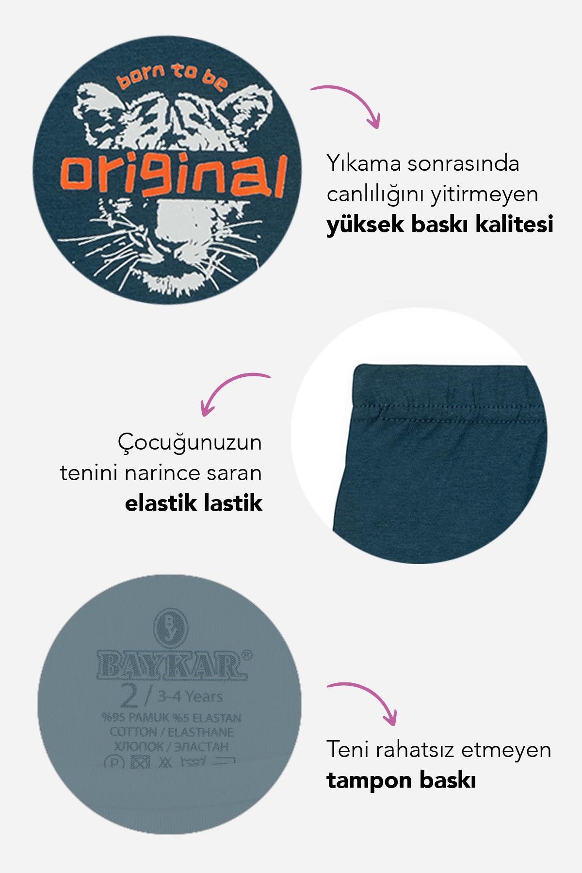 Erkek Çocuk Pamuklu Baskılı Rahat Kesim Likralı Boxer 3'lü Paket 3510 Renkli