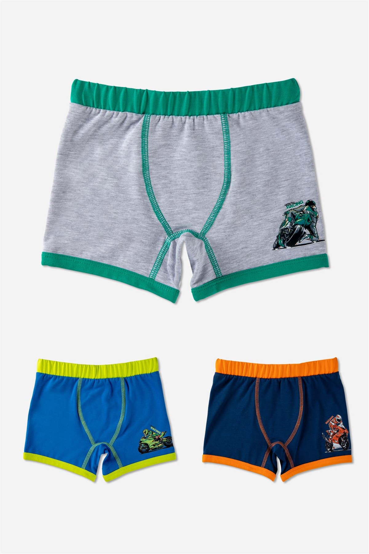Erkek Çocuk Pamuklu Baskılı Rahat Kesim Likralı Boxer 3'Lü Paket Renkli