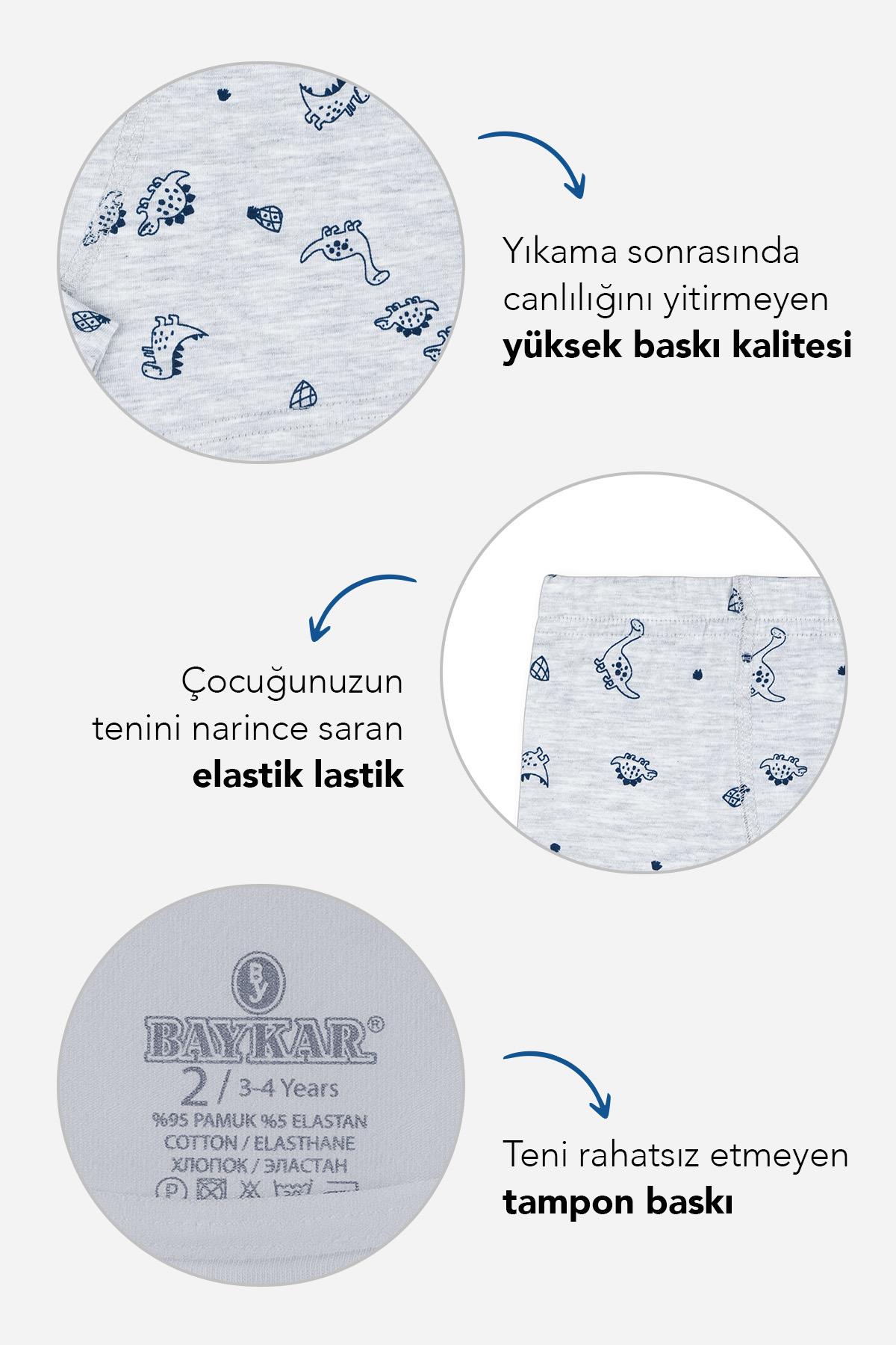 Erkek Çocuk Pamuklu Baskılı Rahat Kesim Likralı Boxer 3'lü Paket 3414 Renkli