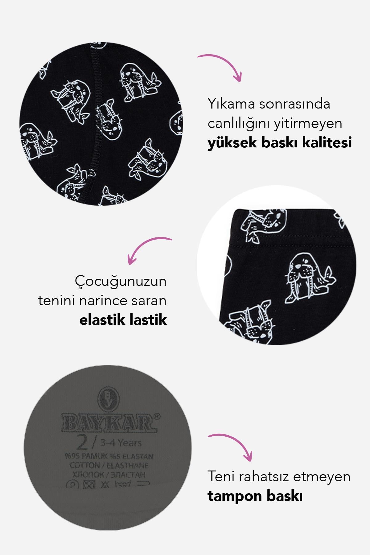 Erkek Çocuk Pamuklu Baskılı Rahat Kesim Likralı Boxer 3'lü Paket 3532 Siyah