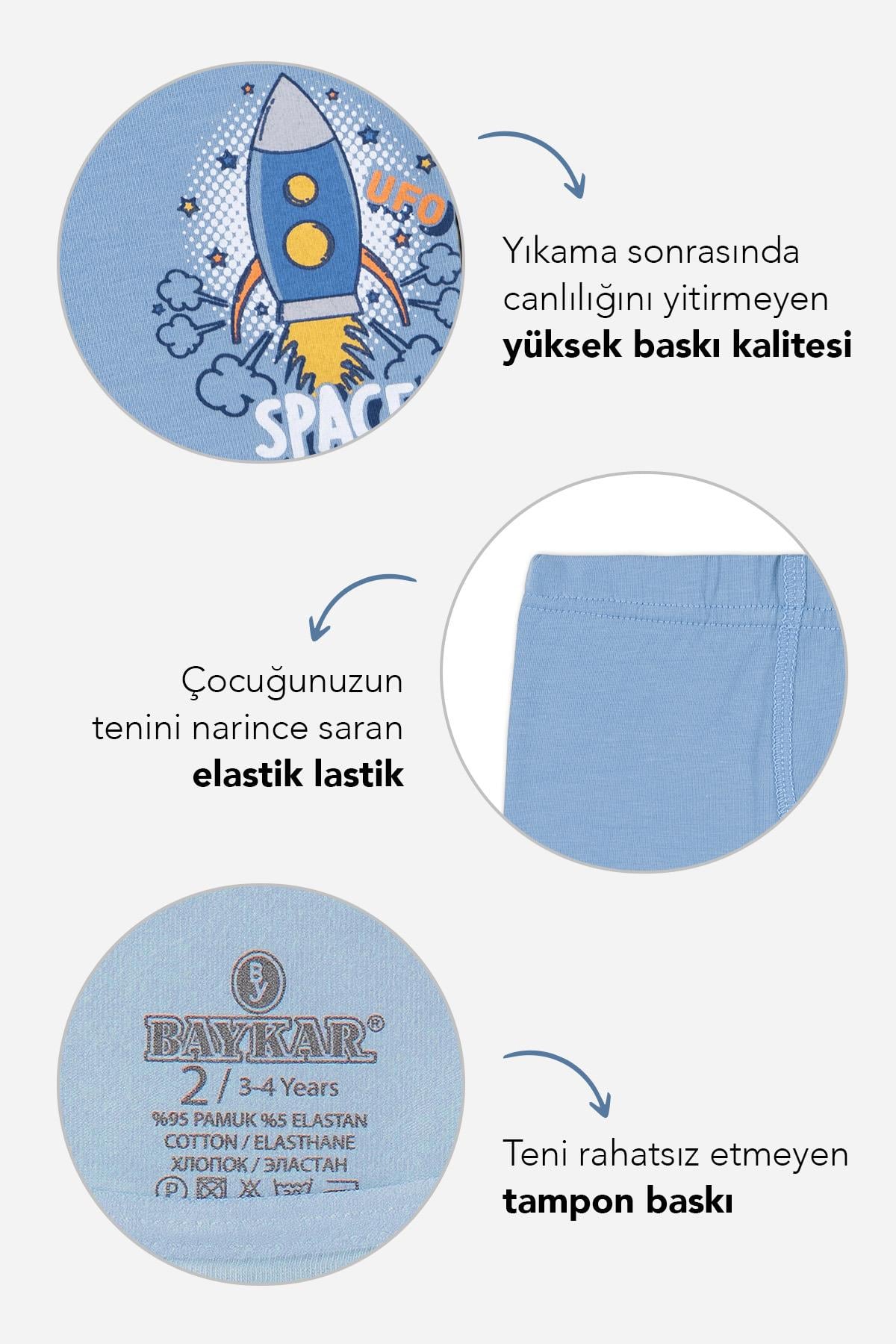 Erkek Çocuk Pamuklu Baskılı Rahat Kesim Likralı Boxer 3'lü Paket 3422 Renkli