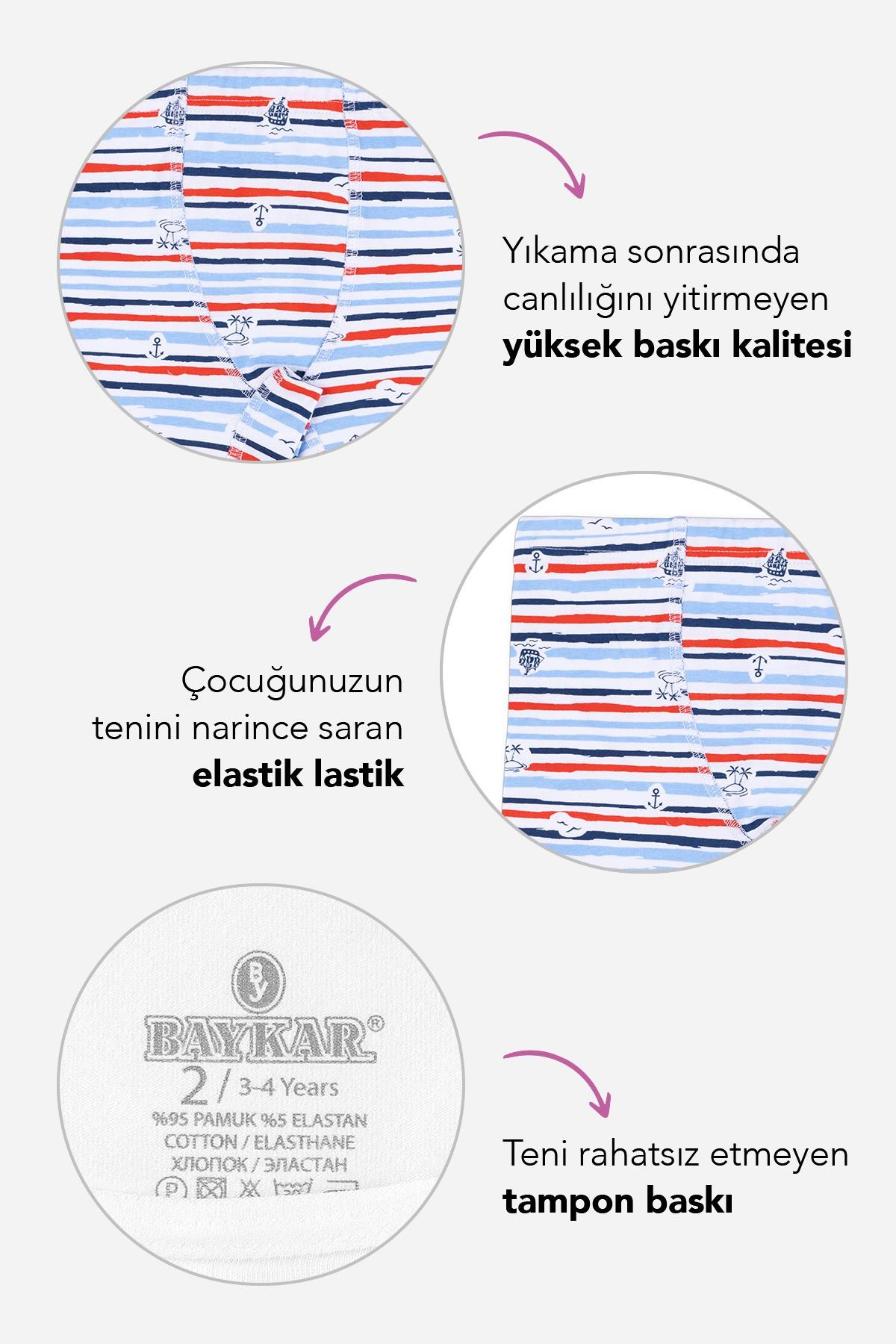 Erkek Çocuk Pamuklu Baskılı Rahat Kesim Likralı Boxer 3'lü Paket 3440 Renkli