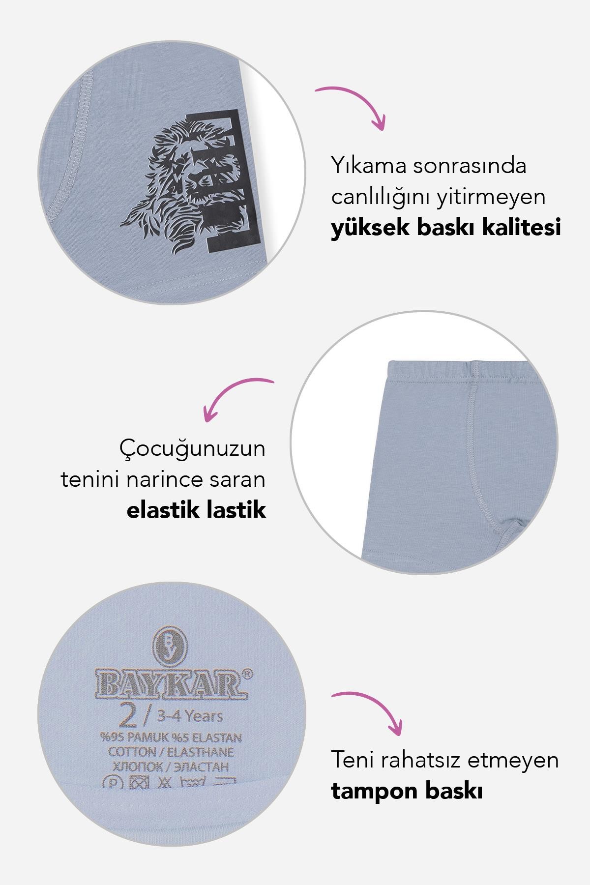 Erkek Çocuk Pamuklu Baskılı Rahat Kesim Likralı Boxer 3'lü Paket 3446 Renkli