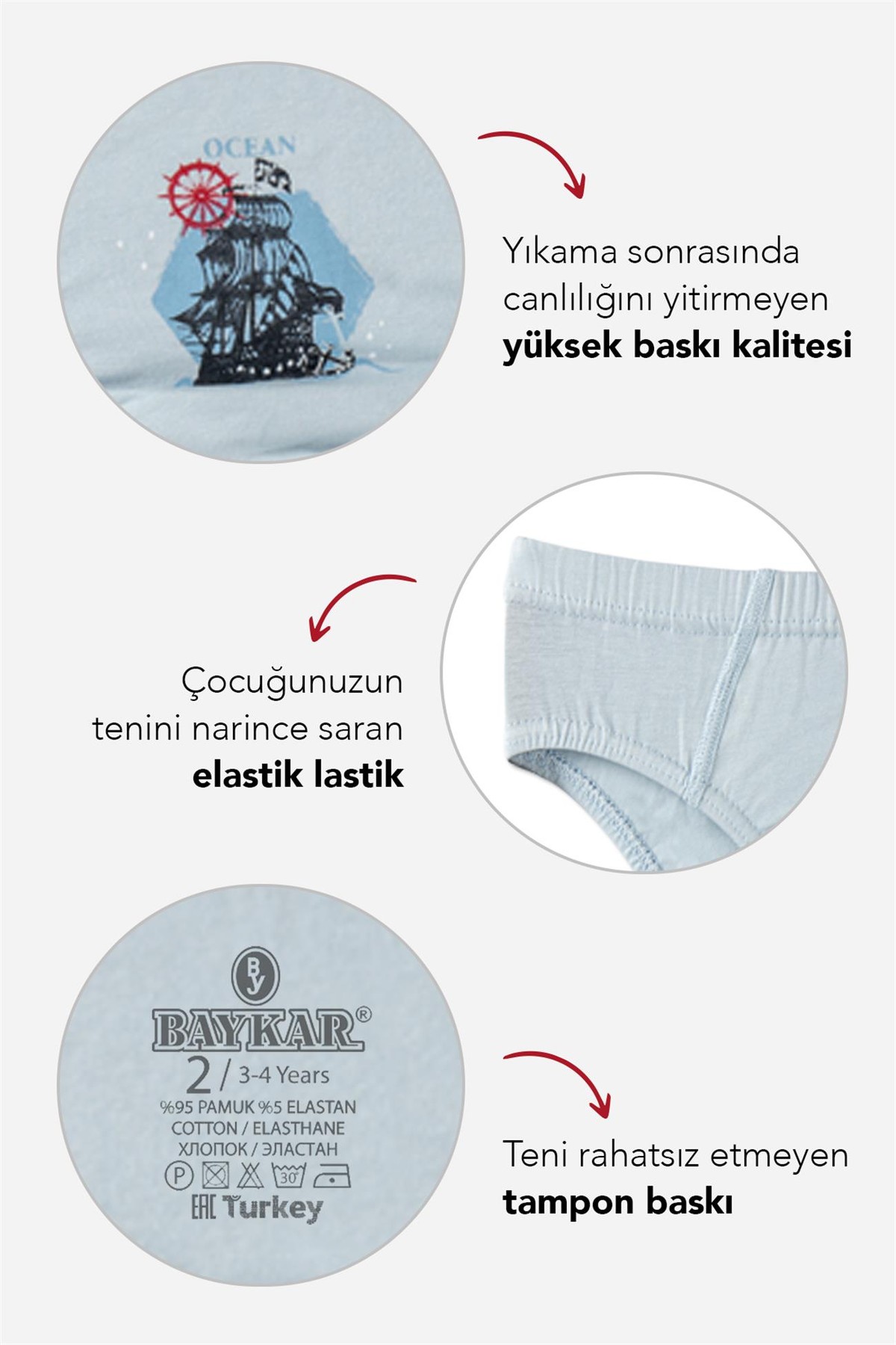Erkek Çocuk Pamuklu Baskılı Slip Külot 3'lü Paket Beyaz