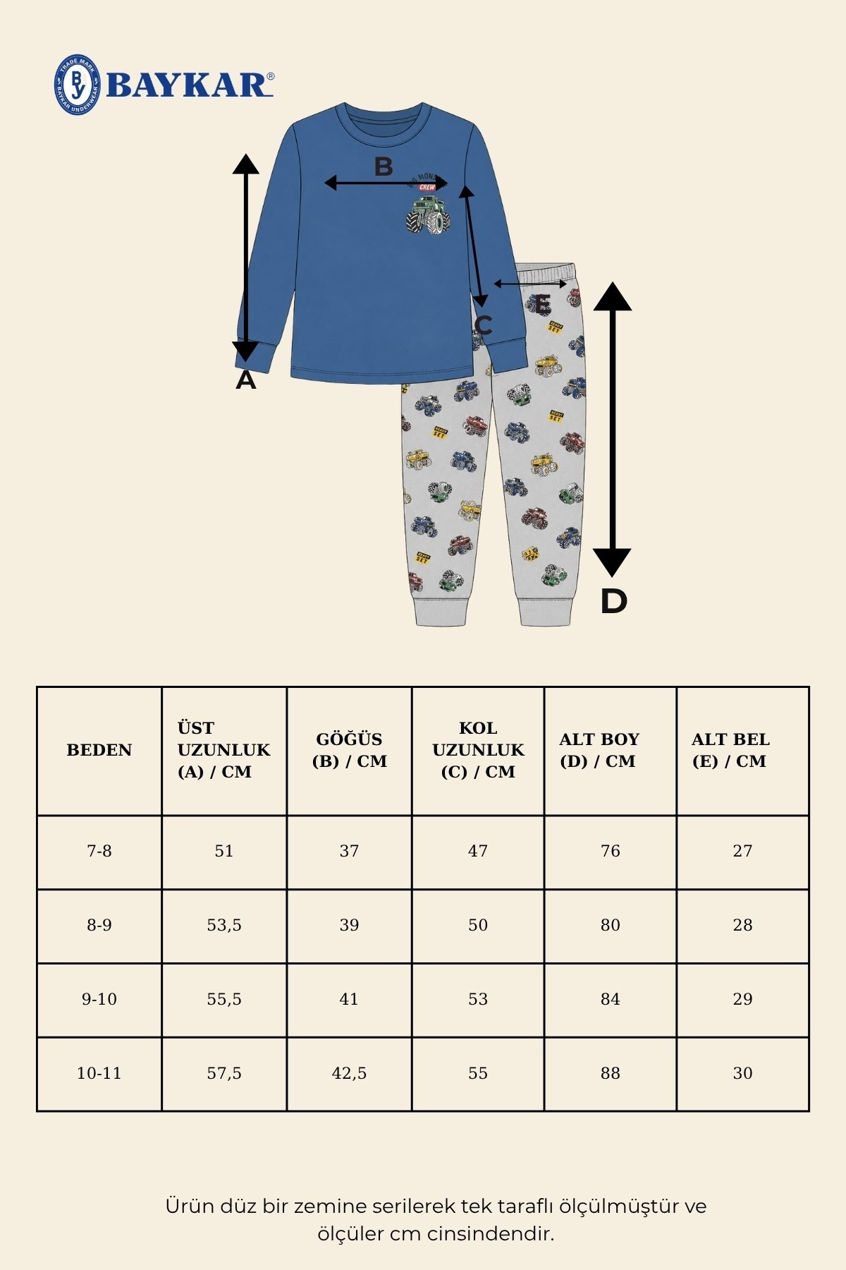 Erkek Çocuk Pamuklu Bisiklet Yaka Araba Baskılı Uzun Kollu Pijama Takımı 9666 Mavi