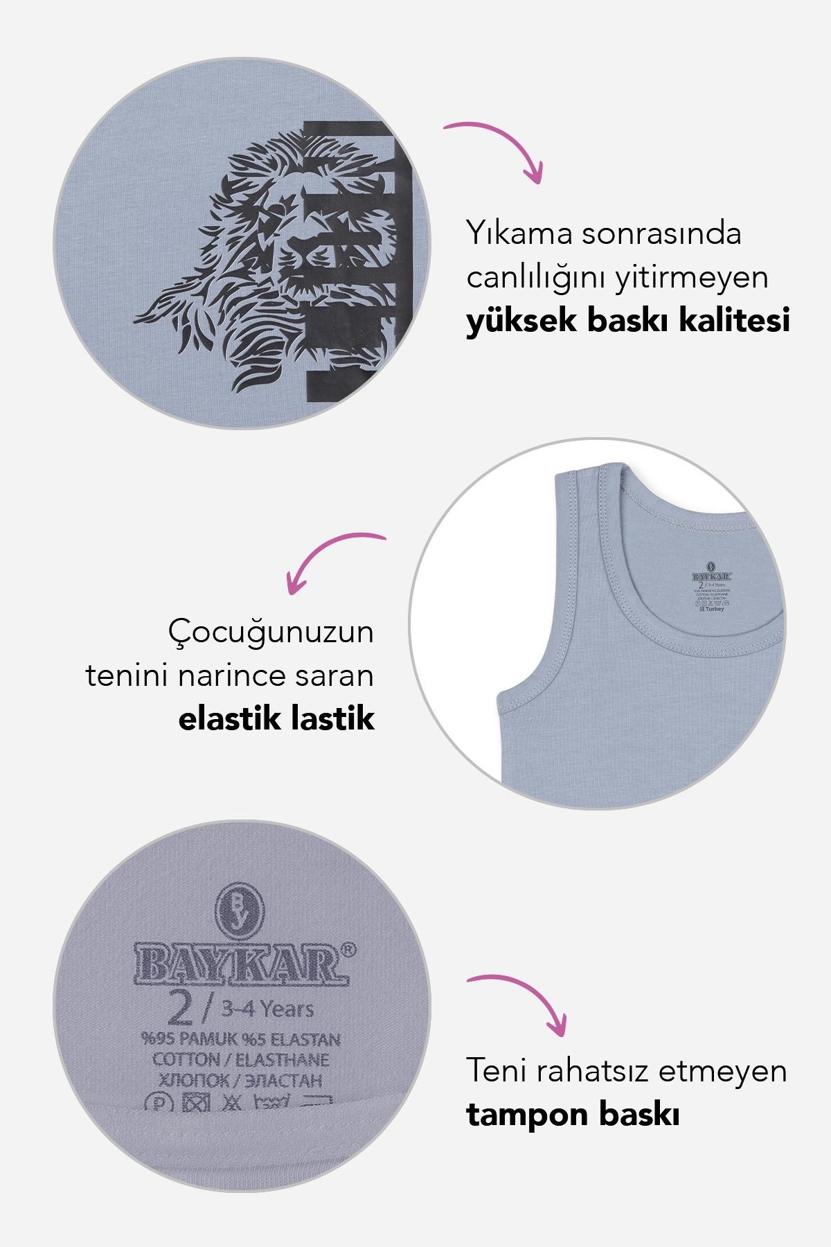 Erkek Çocuk Pamuklu Bisiklet Yaka Baskılı Atlet Tişört 3'lü Paket 2446 Renkli