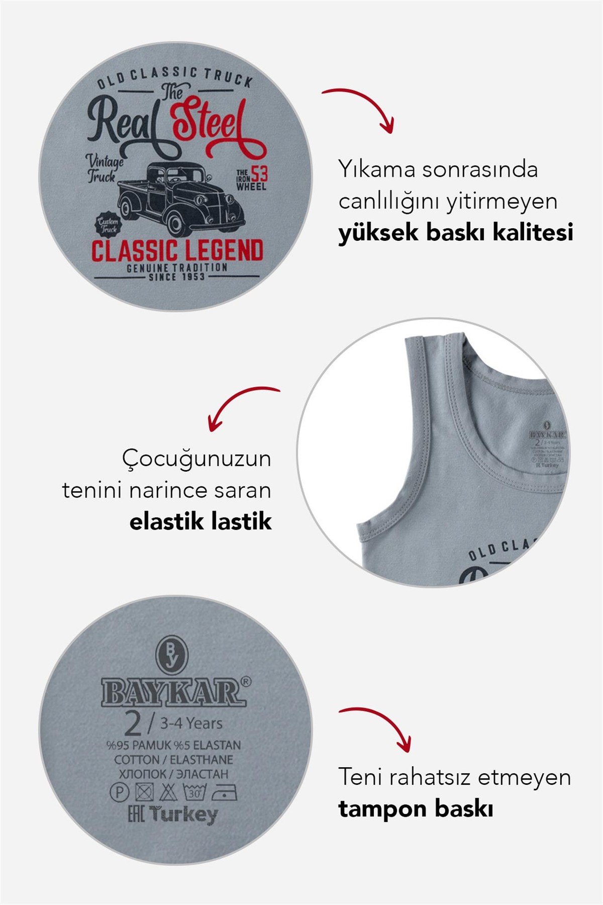 Erkek Çocuk Pamuklu Bisiklet Yaka Baskılı Atlet Tişört 3'lü Paket 2380 Renkli
